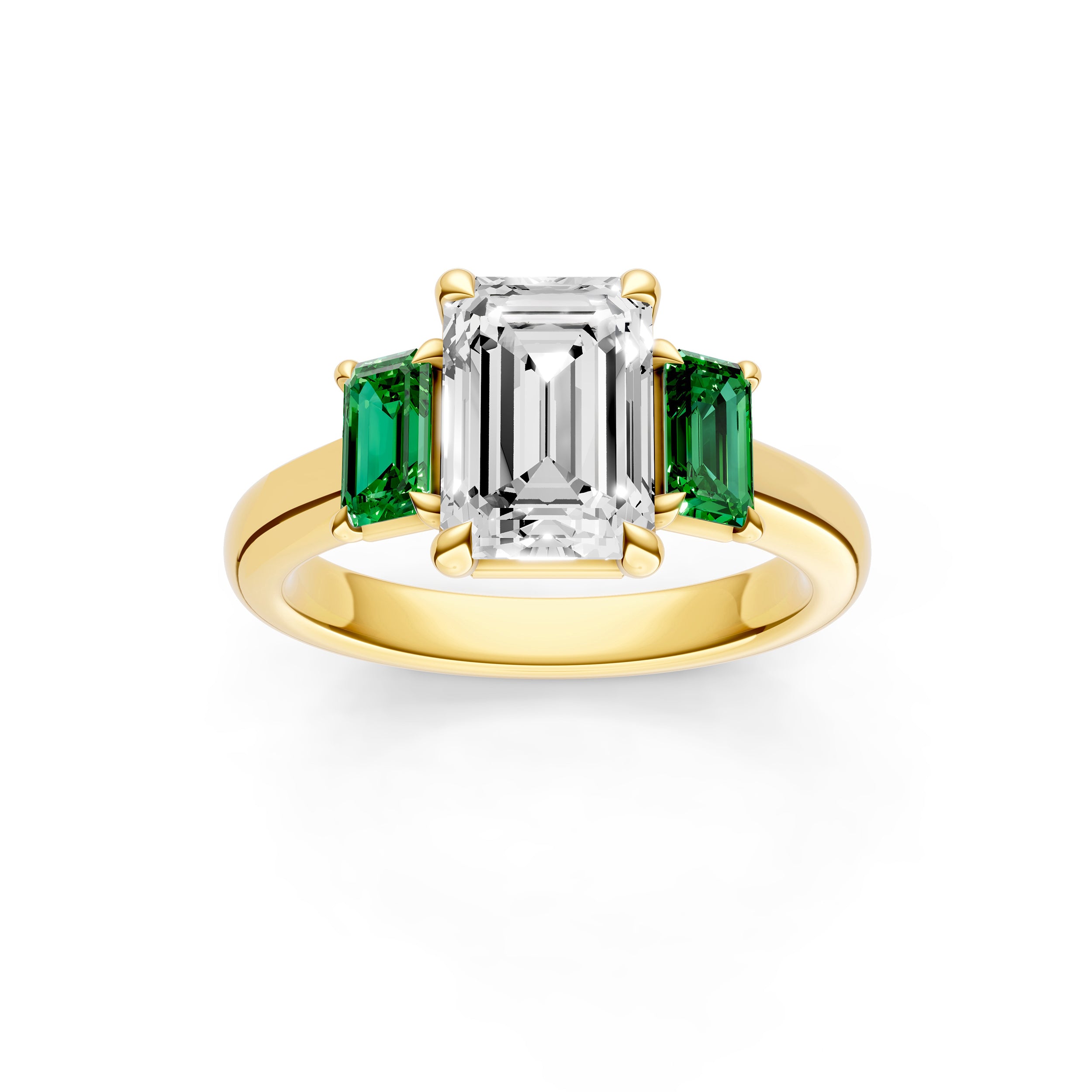 3 Stone Emerald Sides Engagement Ring (Emerald Cut)