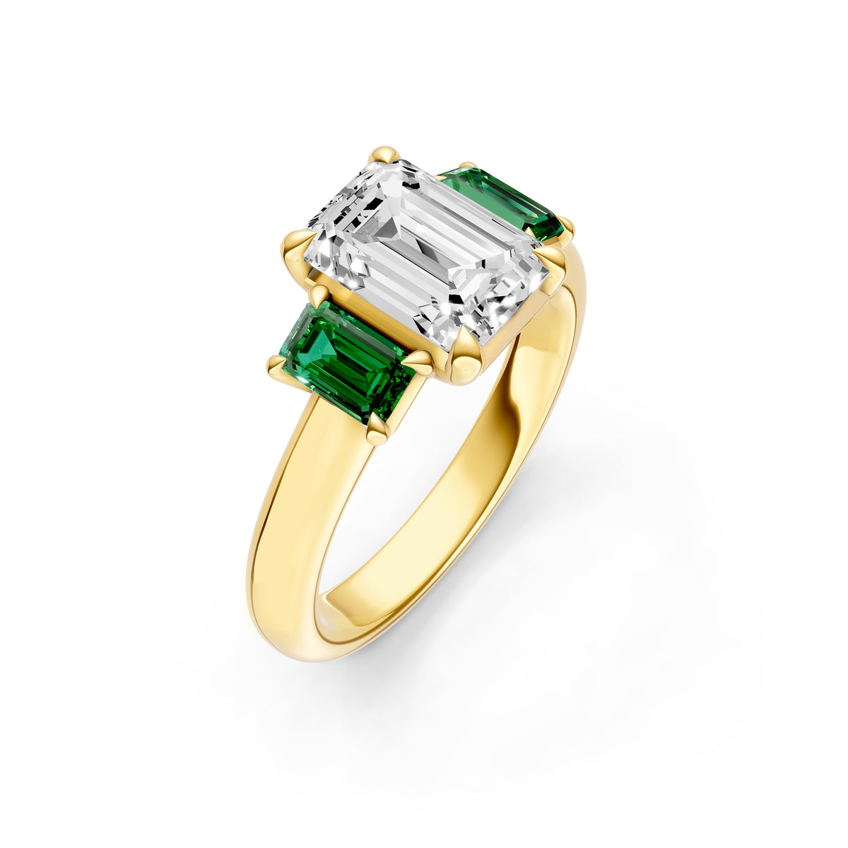 3 Stone Emerald Sides Engagement Ring (Emerald Cut)