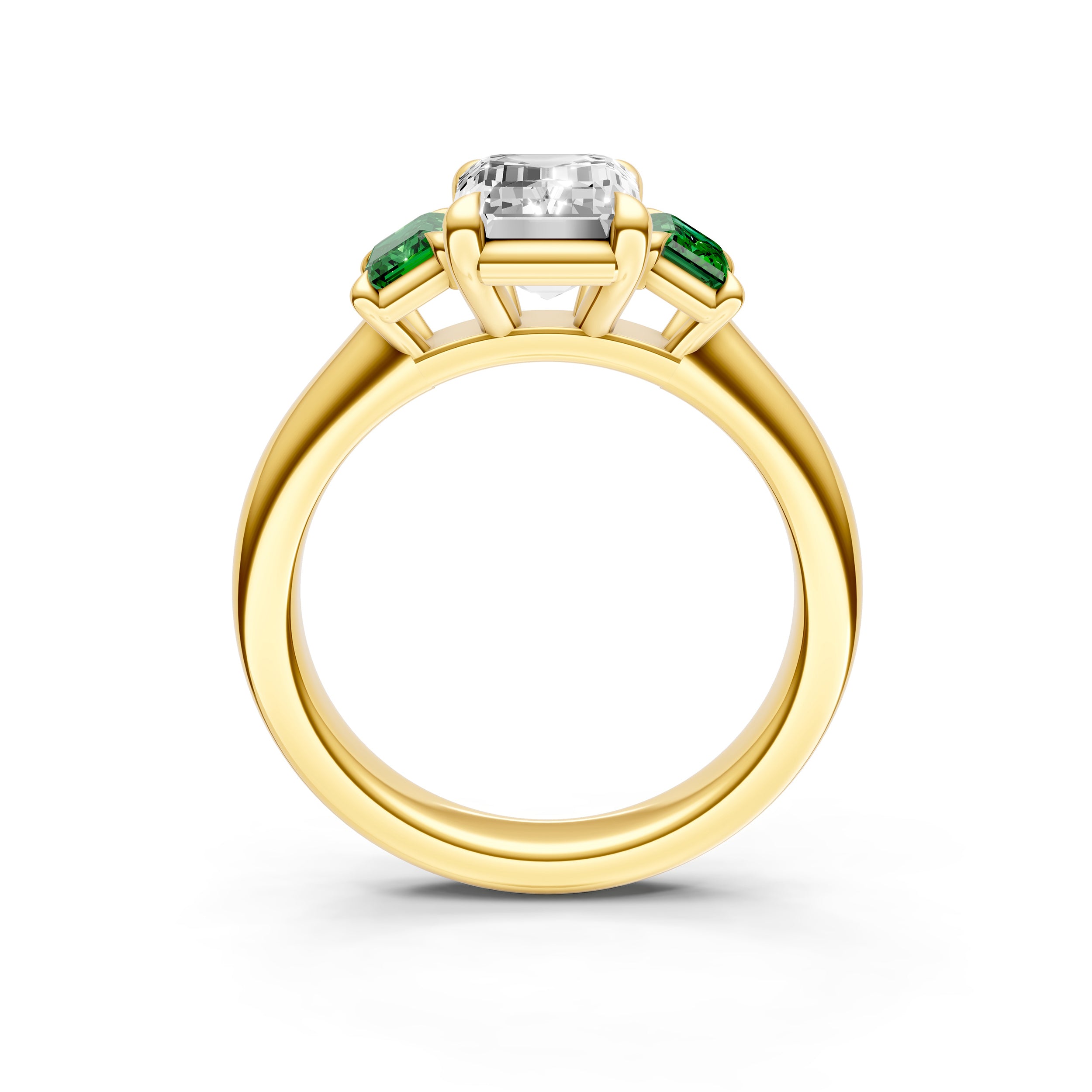3 Stone Emerald Sides Engagement Ring (Emerald Cut)