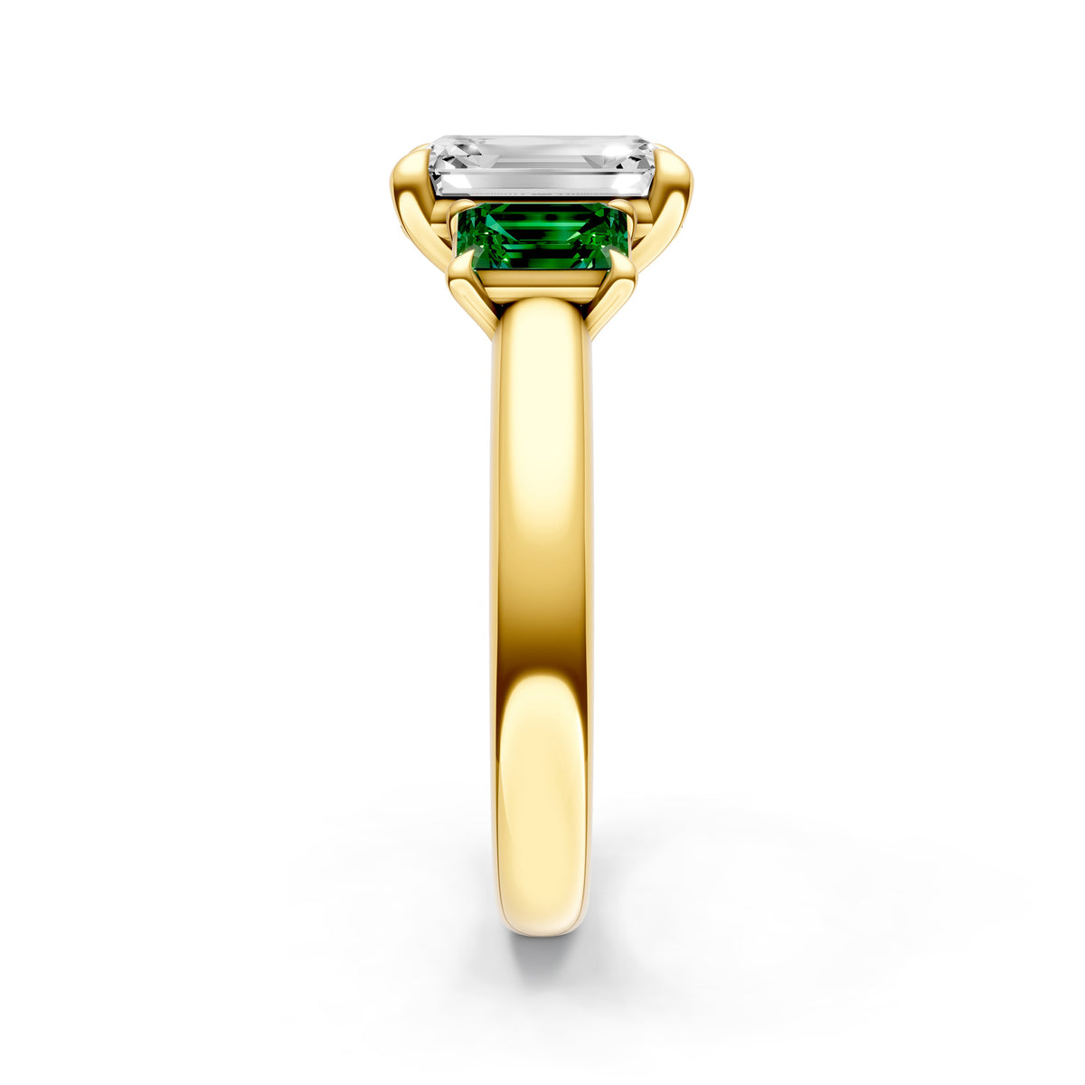 3 Stone Emerald Sides Engagement Ring (Emerald Cut)