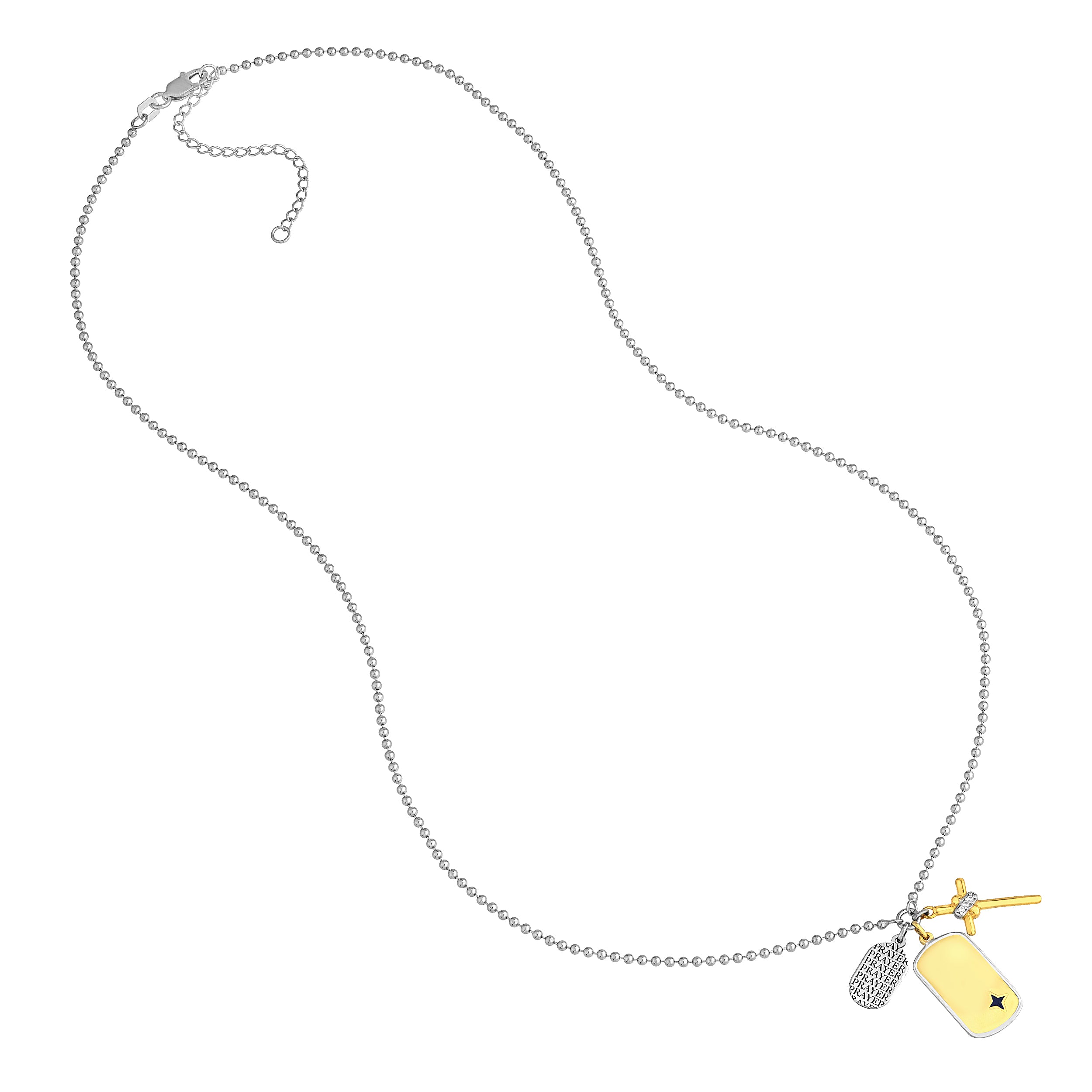 Sterling Silver Blessed Dog Tag Mixed Charm Necklace