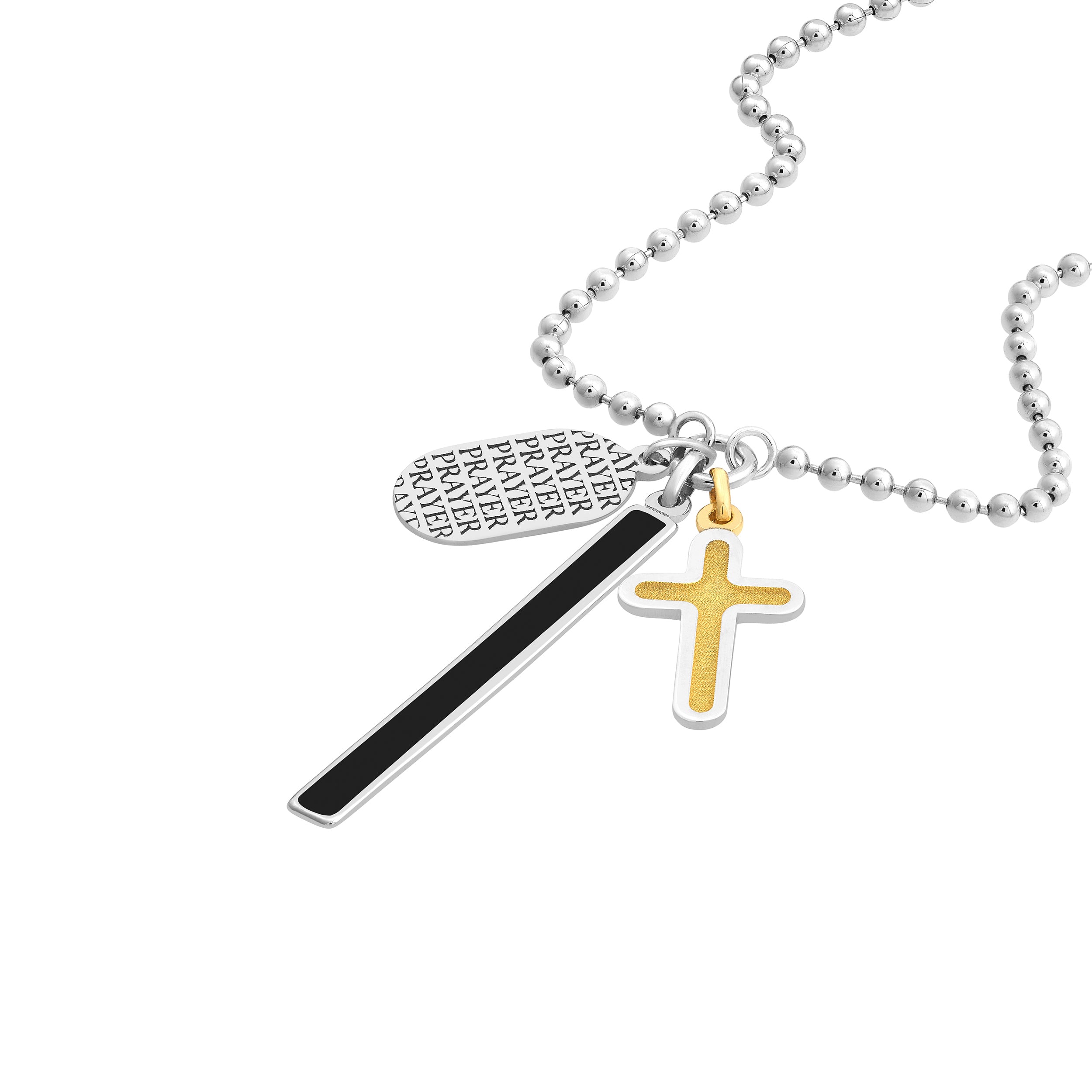 Sterling Silver Enamel Bar with Cross Mixed Charm Necklace