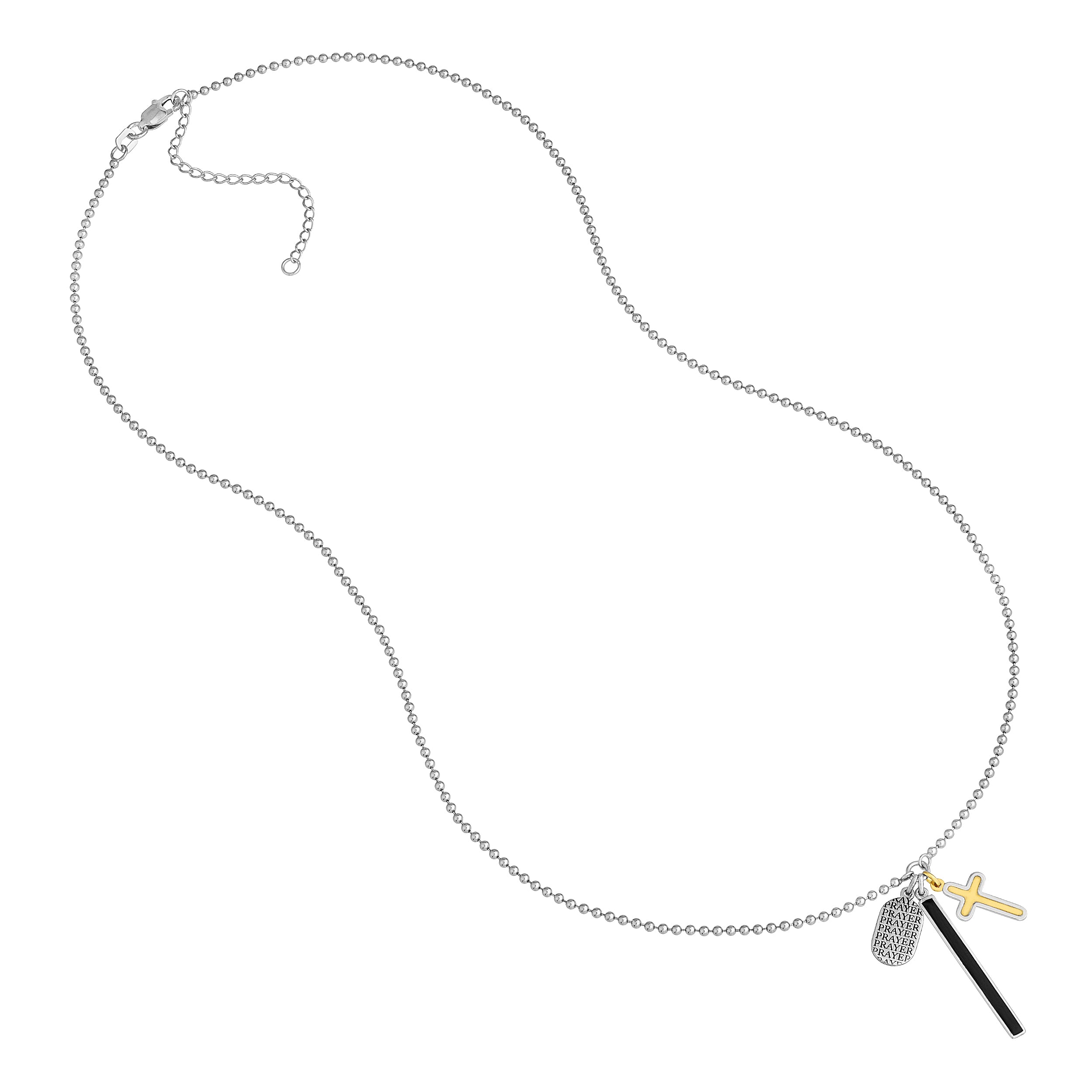 Sterling Silver Enamel Bar with Cross Mixed Charm Necklace