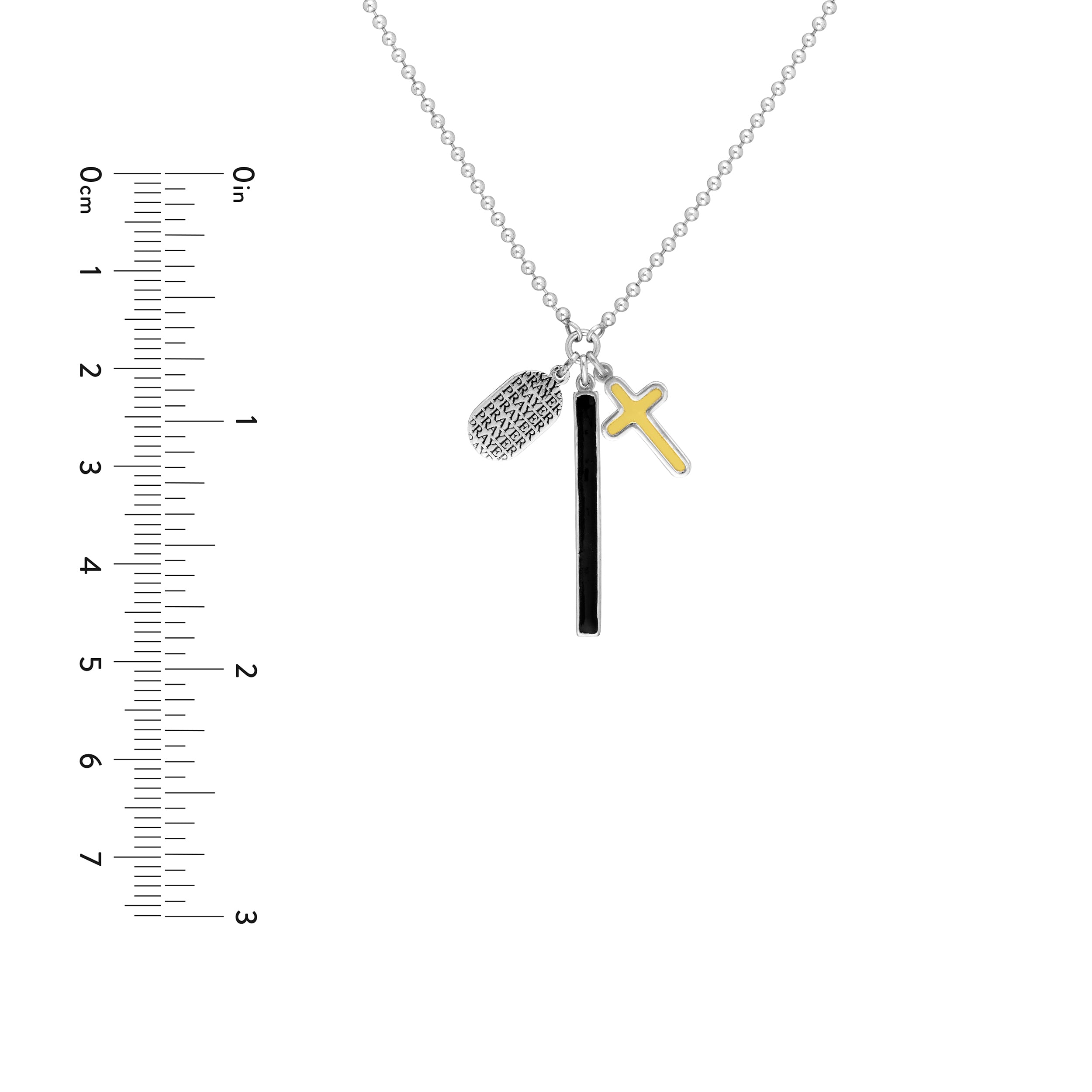 Sterling Silver Enamel Bar with Cross Mixed Charm Necklace