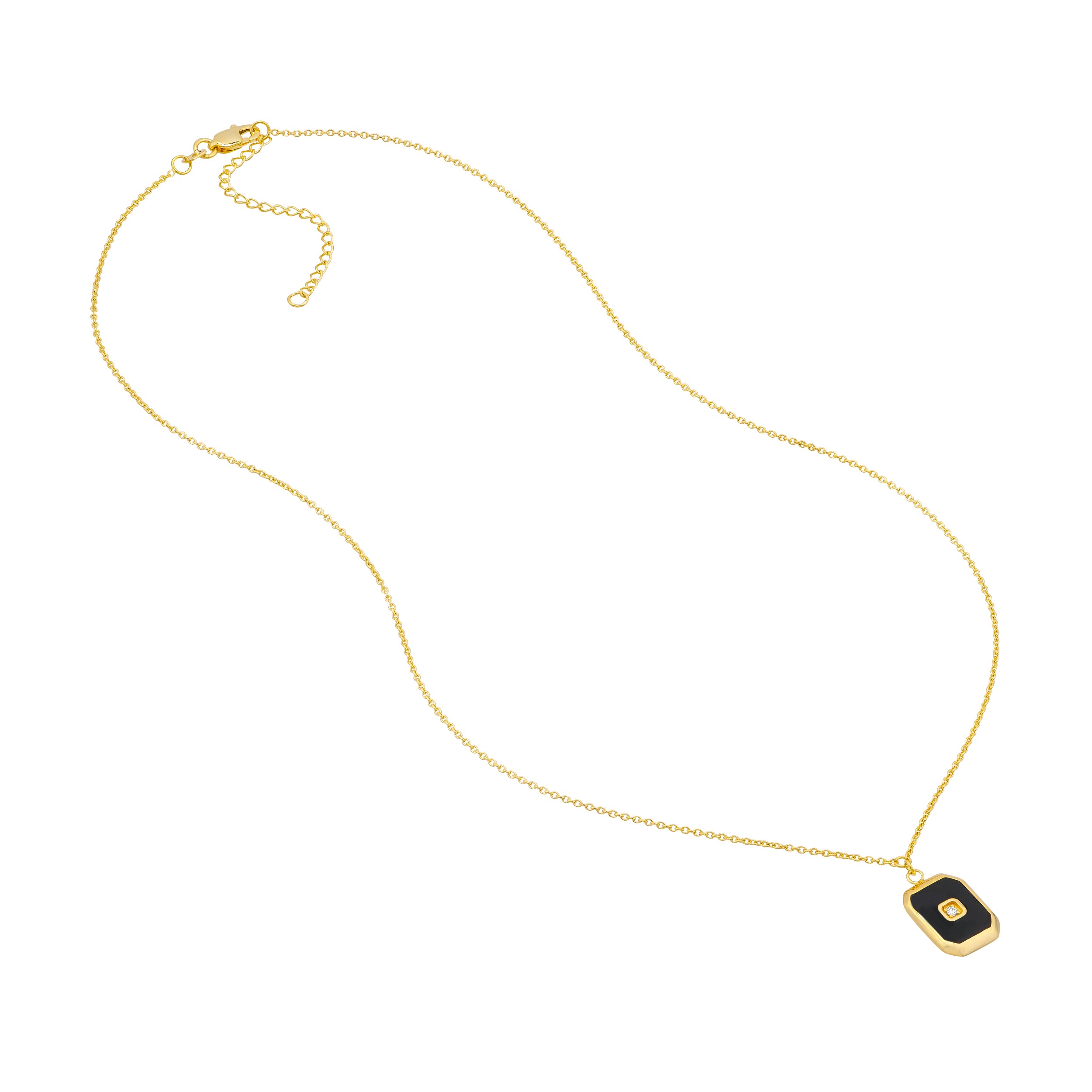 14K Yellow Gold Black Enamel Octagon Medallion Necklace