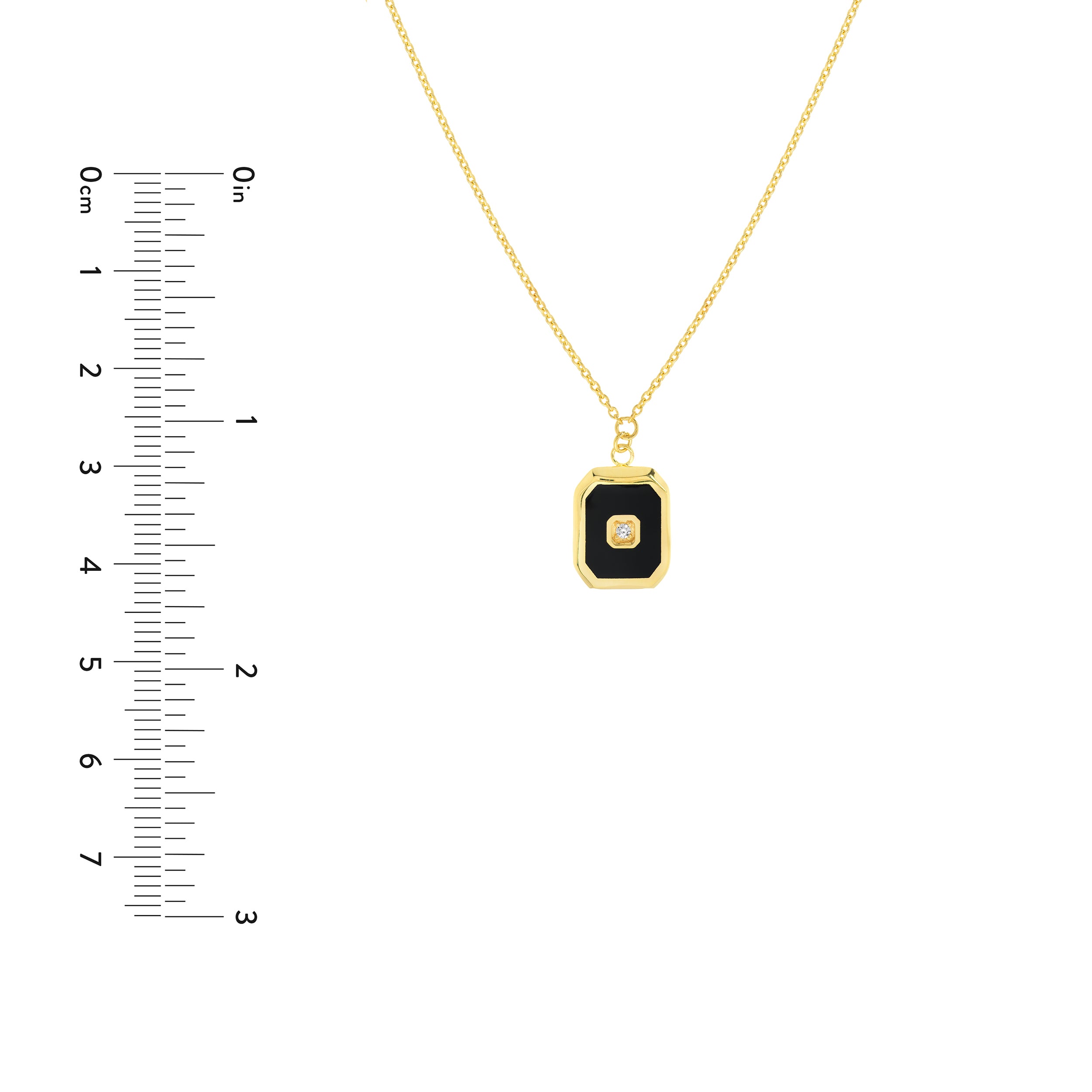 14K Yellow Gold Black Enamel Octagon Medallion Necklace