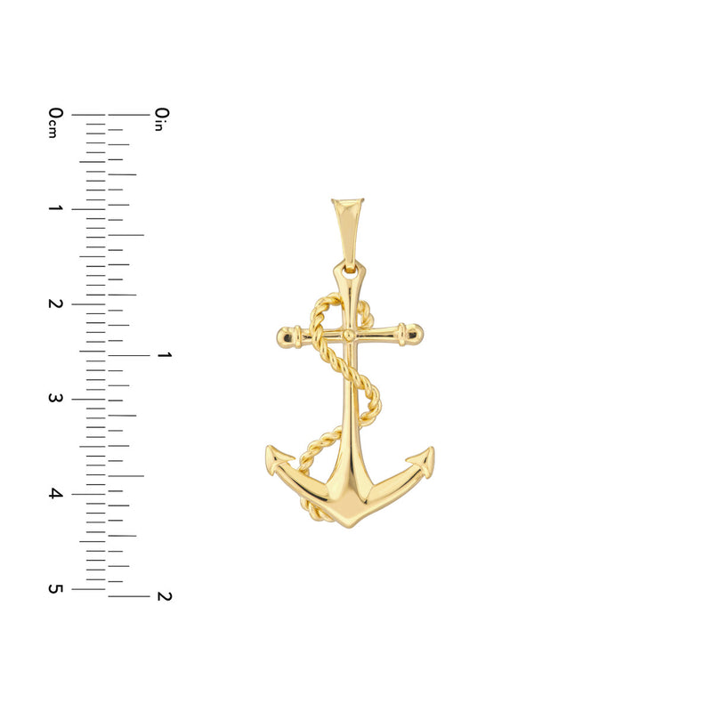 14K Yellow Gold Men's Anchor Pendant with Rope Design