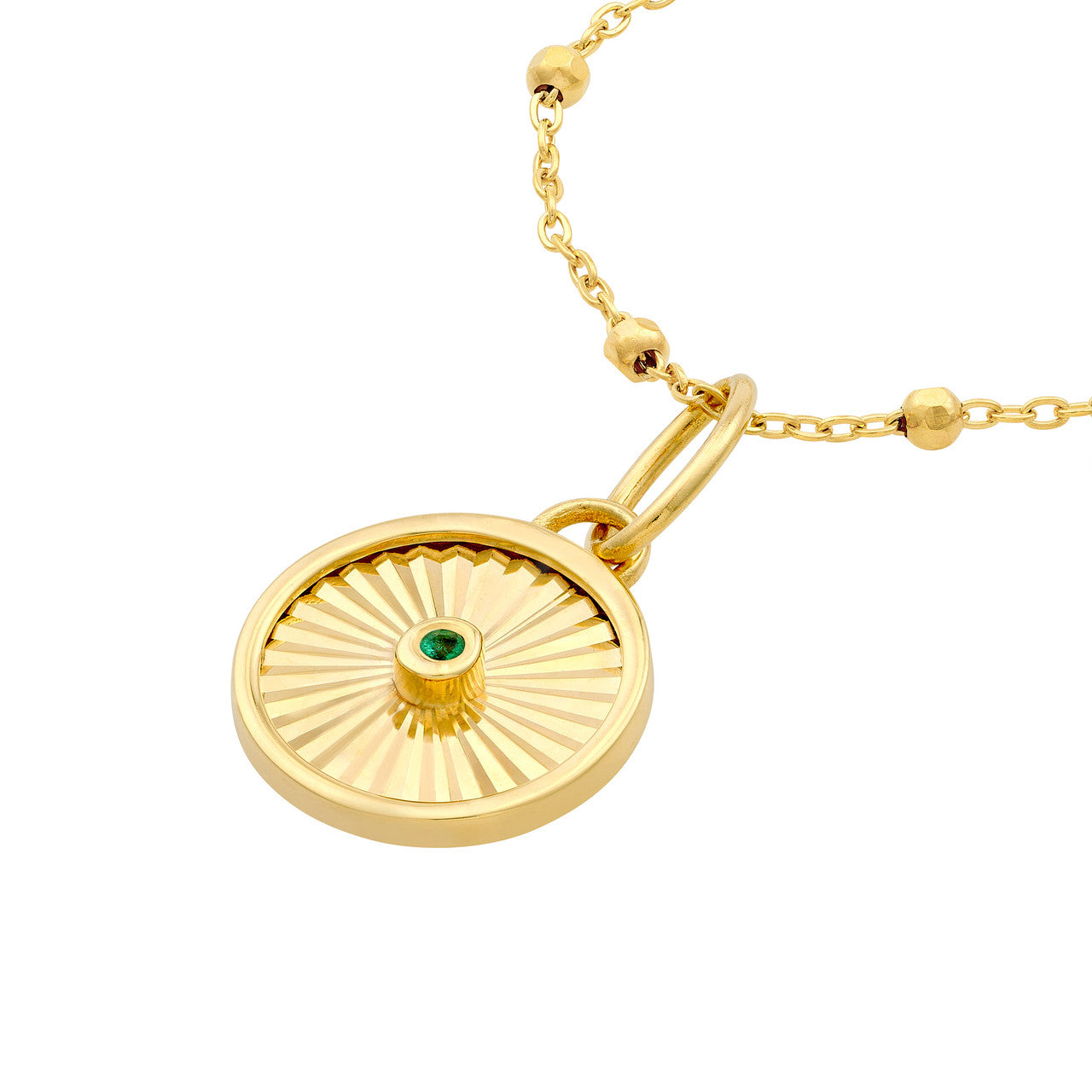 14K Yellow Gold Emerald Round Radiant Pendant