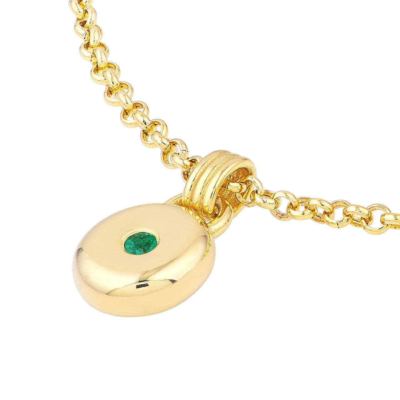 14K Yellow Gold Emerald Round Pendant