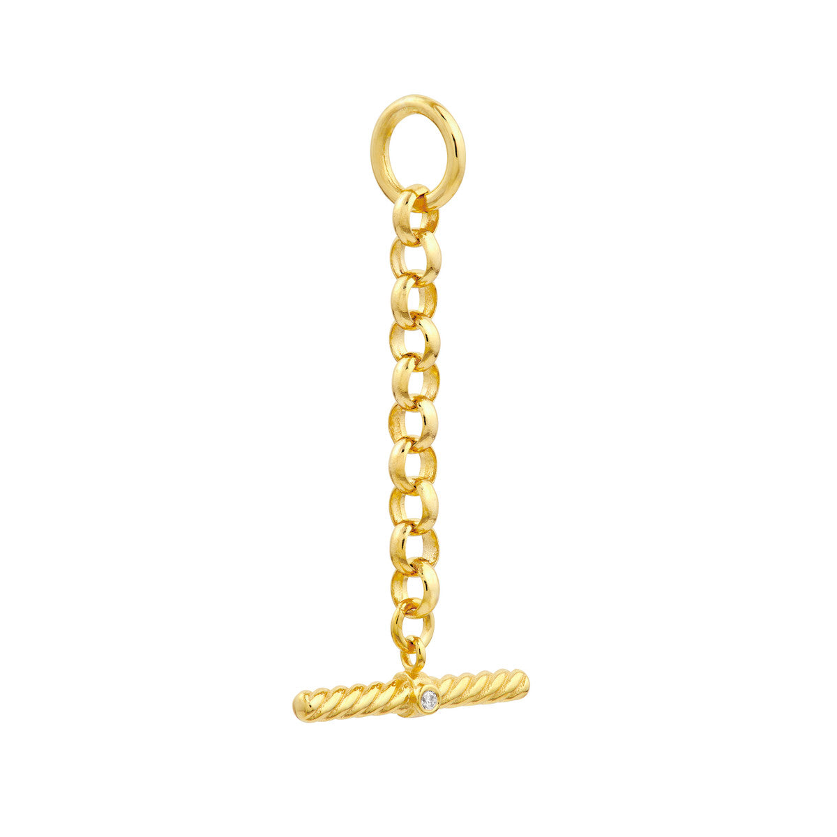 14K Yellow Gold Diamond Bar On Rolo Chain Charm