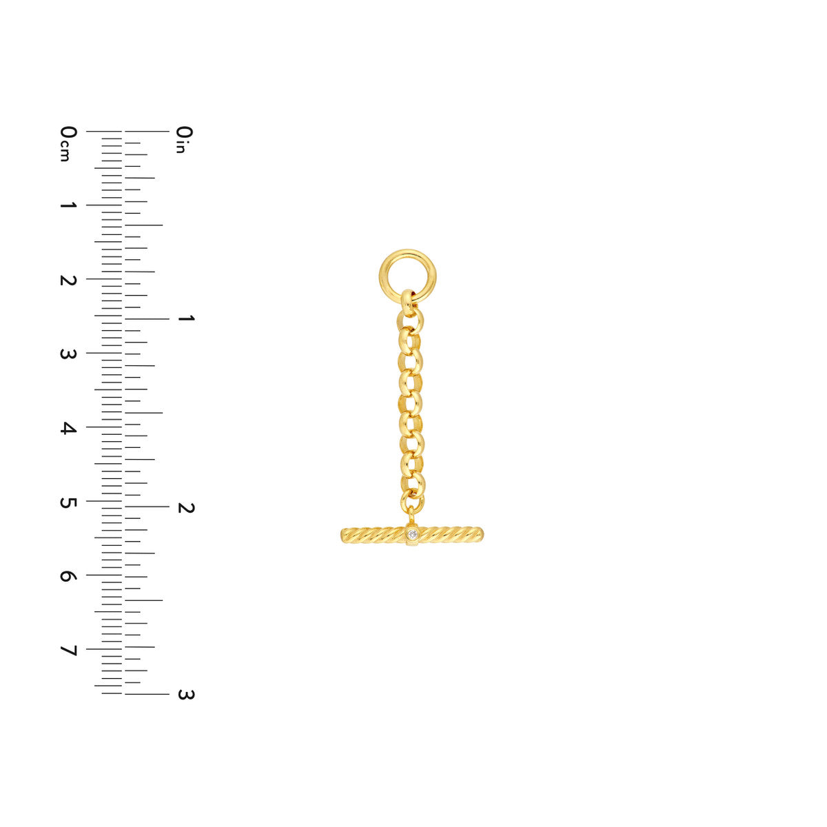14K Yellow Gold Diamond Bar On Rolo Chain Charm