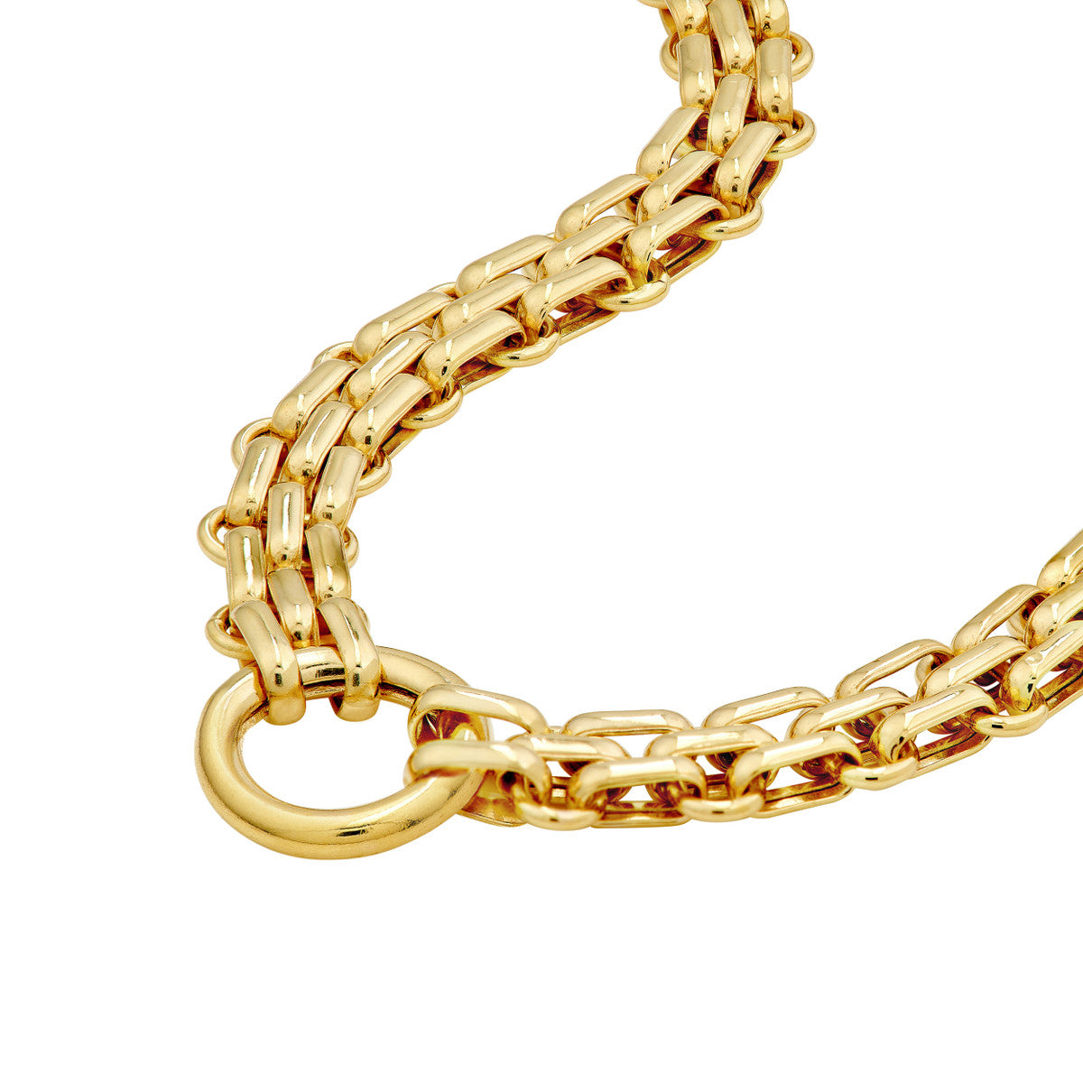 14K Yellow Gold Hollow Railroad Link Necklace