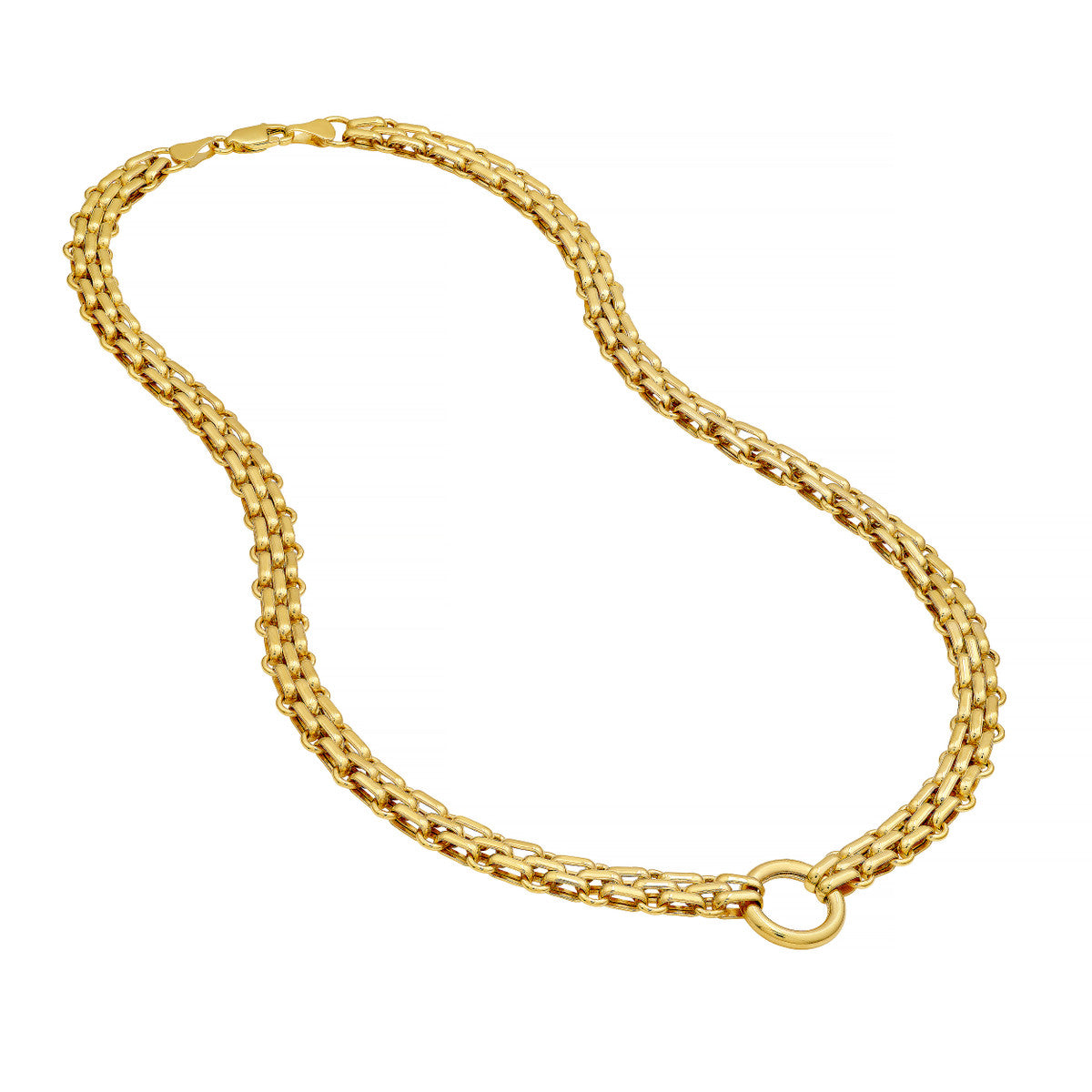 14K Yellow Gold Hollow Railroad Link Necklace