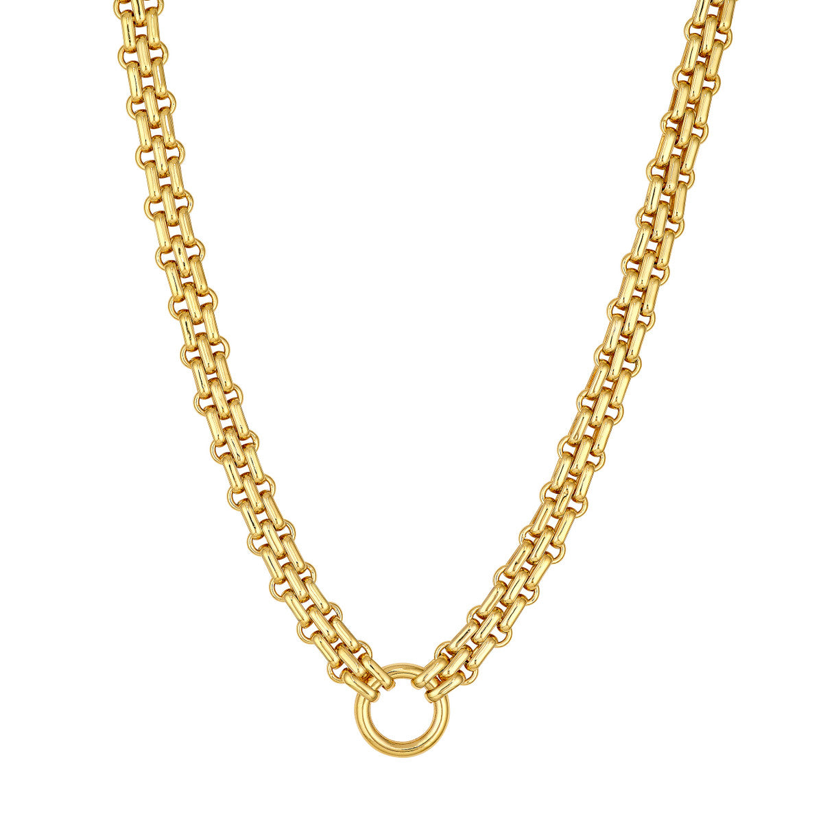 14K Yellow Gold Hollow Railroad Link Necklace