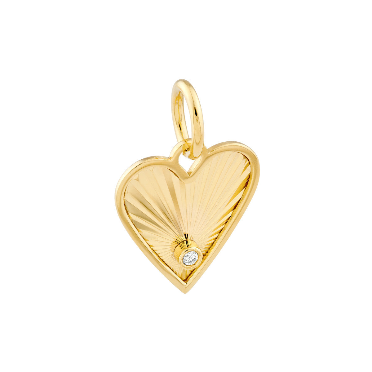 14K Yellow Gold Diamond Fluted Heart Charm