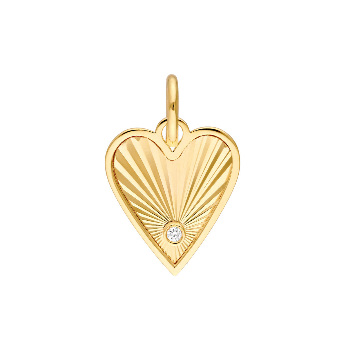14K Yellow Gold Diamond Fluted Heart Charm