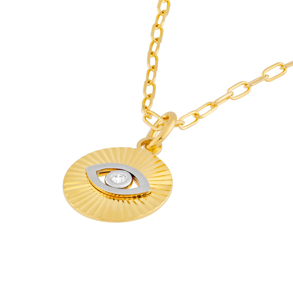 14K Two Tone Gold Diamond Fluted Evil Eye Charm