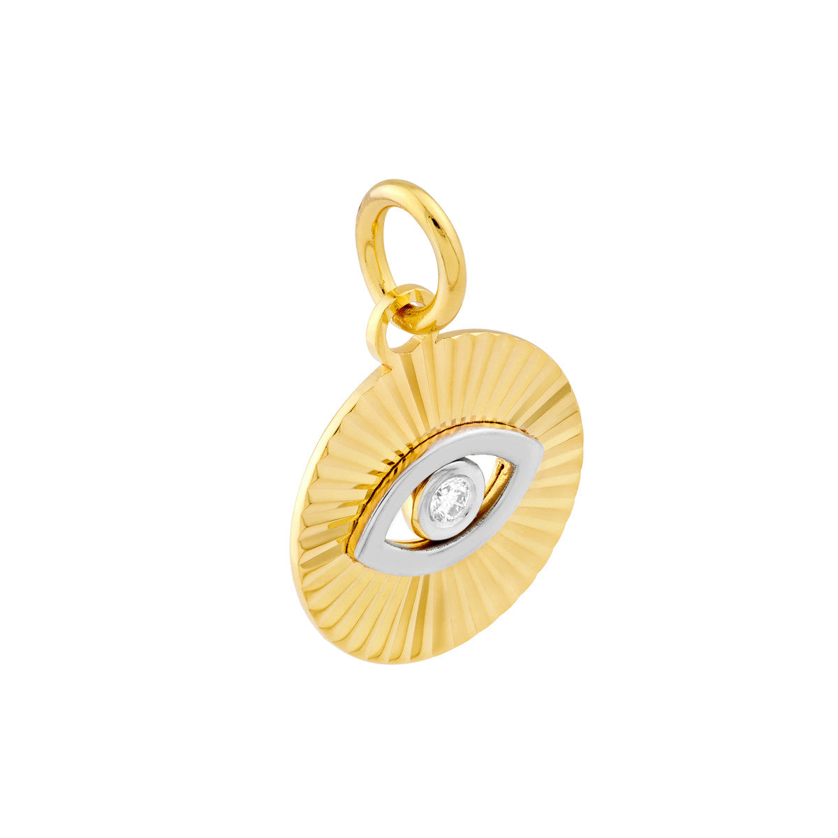 14K Two Tone Gold Diamond Fluted Evil Eye Charm