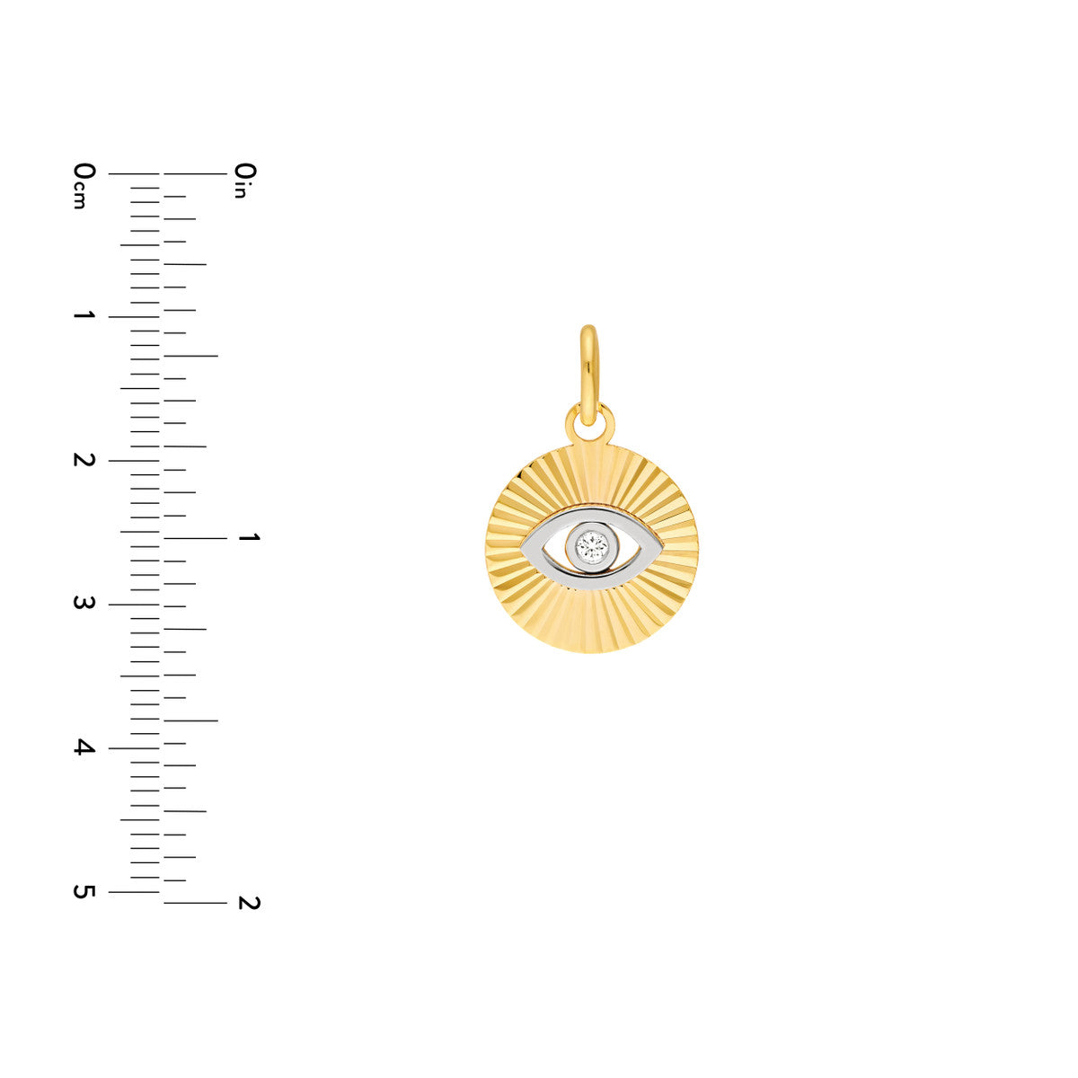 14K Two Tone Gold Diamond Fluted Evil Eye Charm