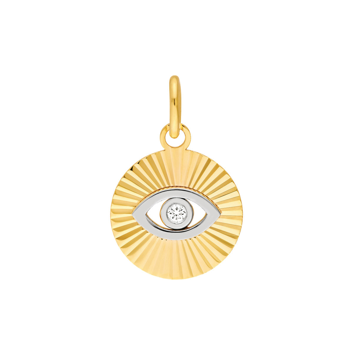 14K Two Tone Gold Diamond Fluted Evil Eye Charm