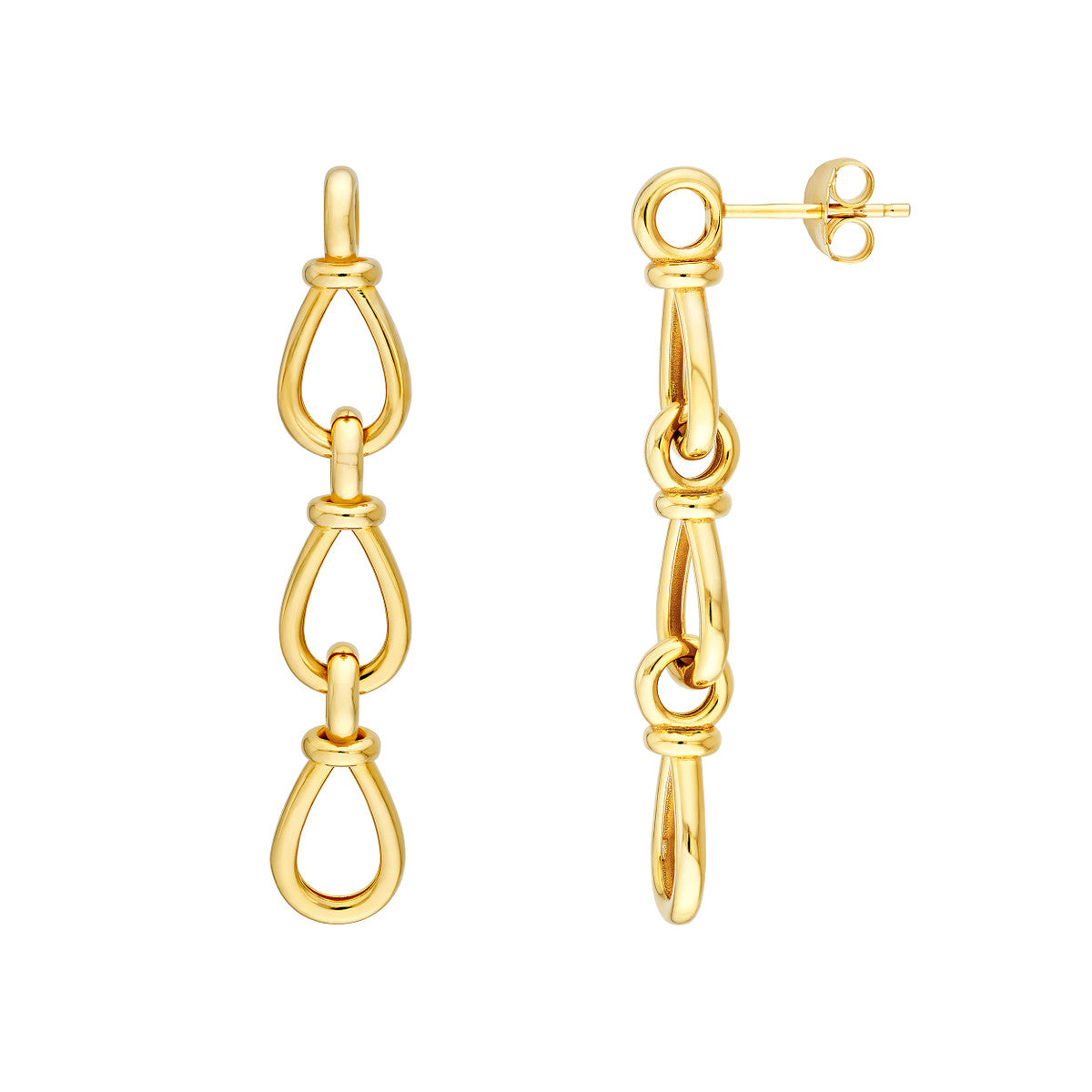 14K Yellow Gold Long Teardrop Link Dangle Earrings