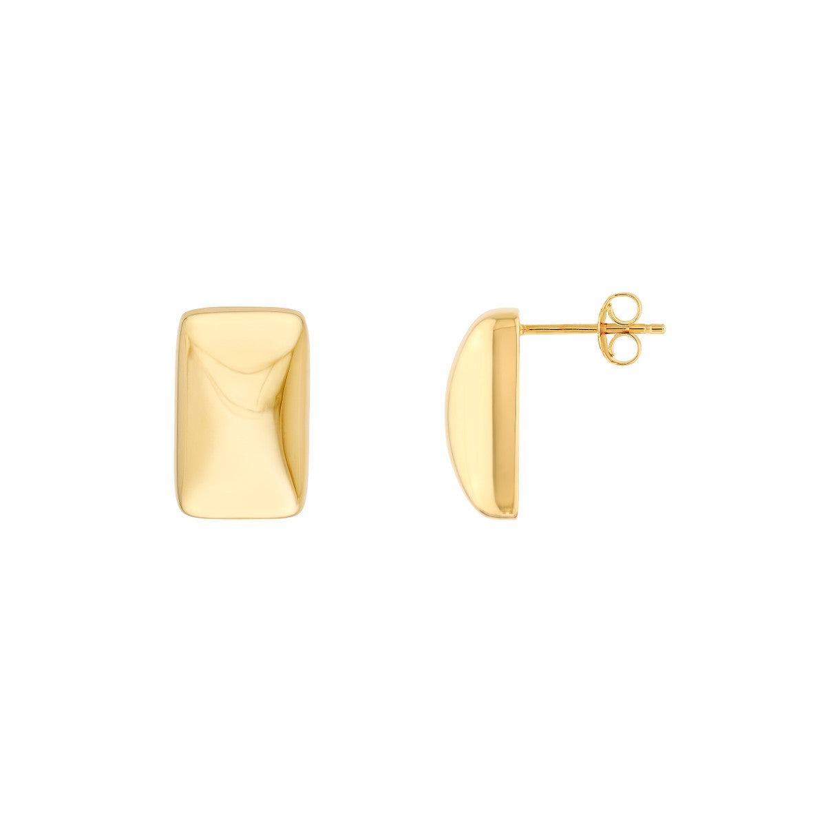 14K Yellow Gold Puffy Rectangle Stud Earrings