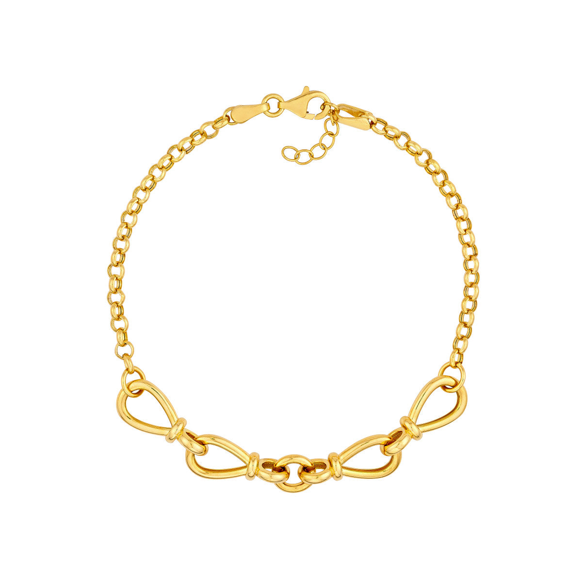 14K Yellow Gold Hollow Teardrop Link Adjustable Bracelet