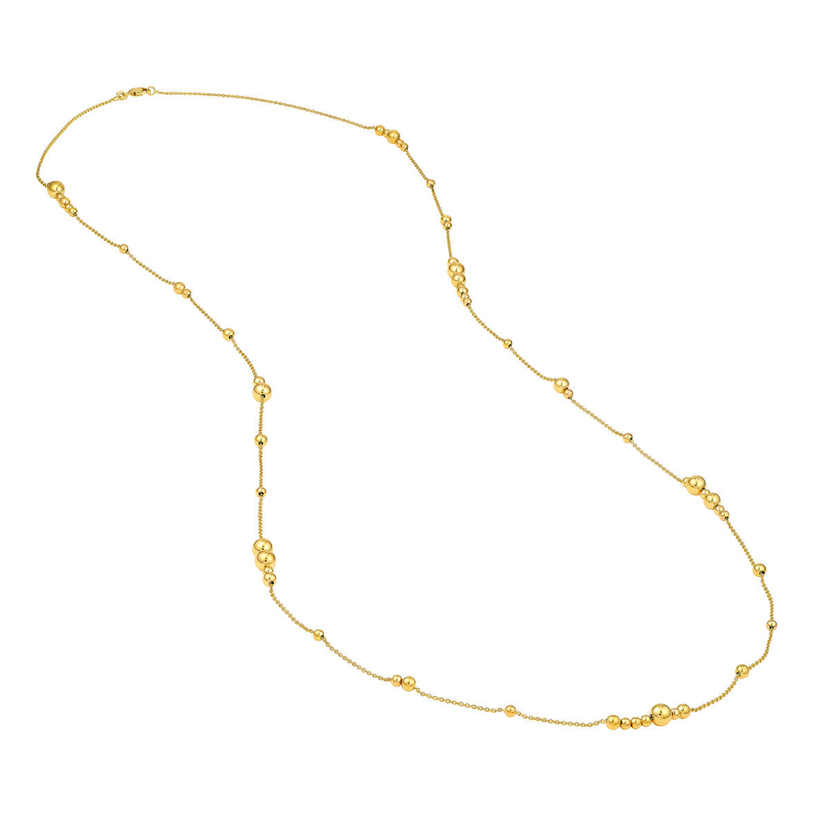 14K Yellow Gold Long and Lovely Alternating Beaded Necklace