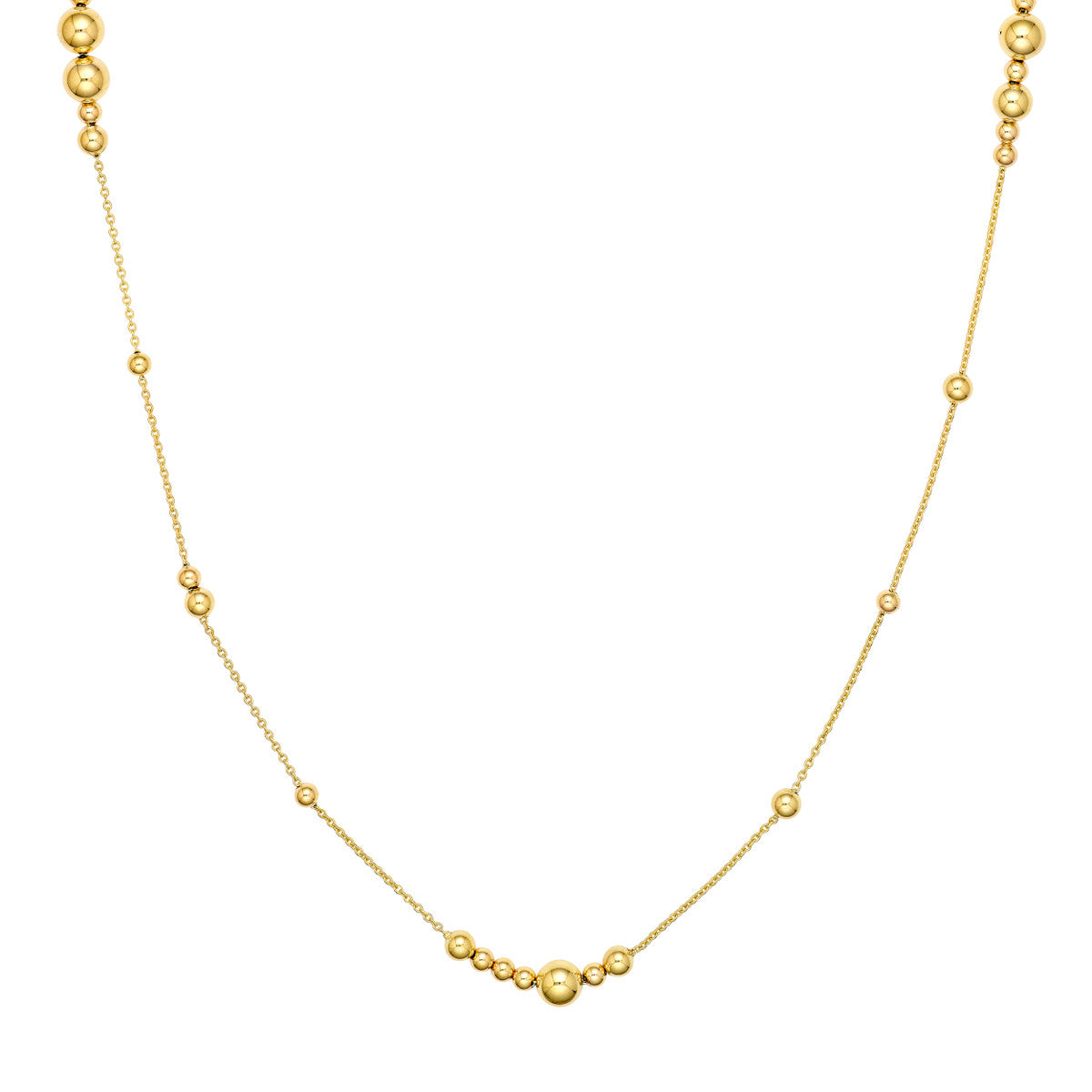 14K Yellow Gold Long and Lovely Alternating Beaded Necklace