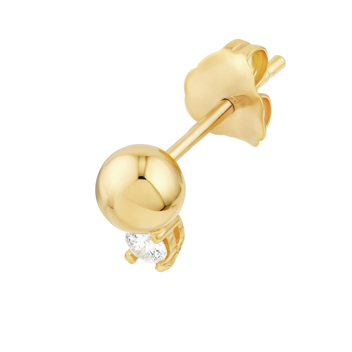 14K Yellow Gold Diamond and Bead Stud Earrings