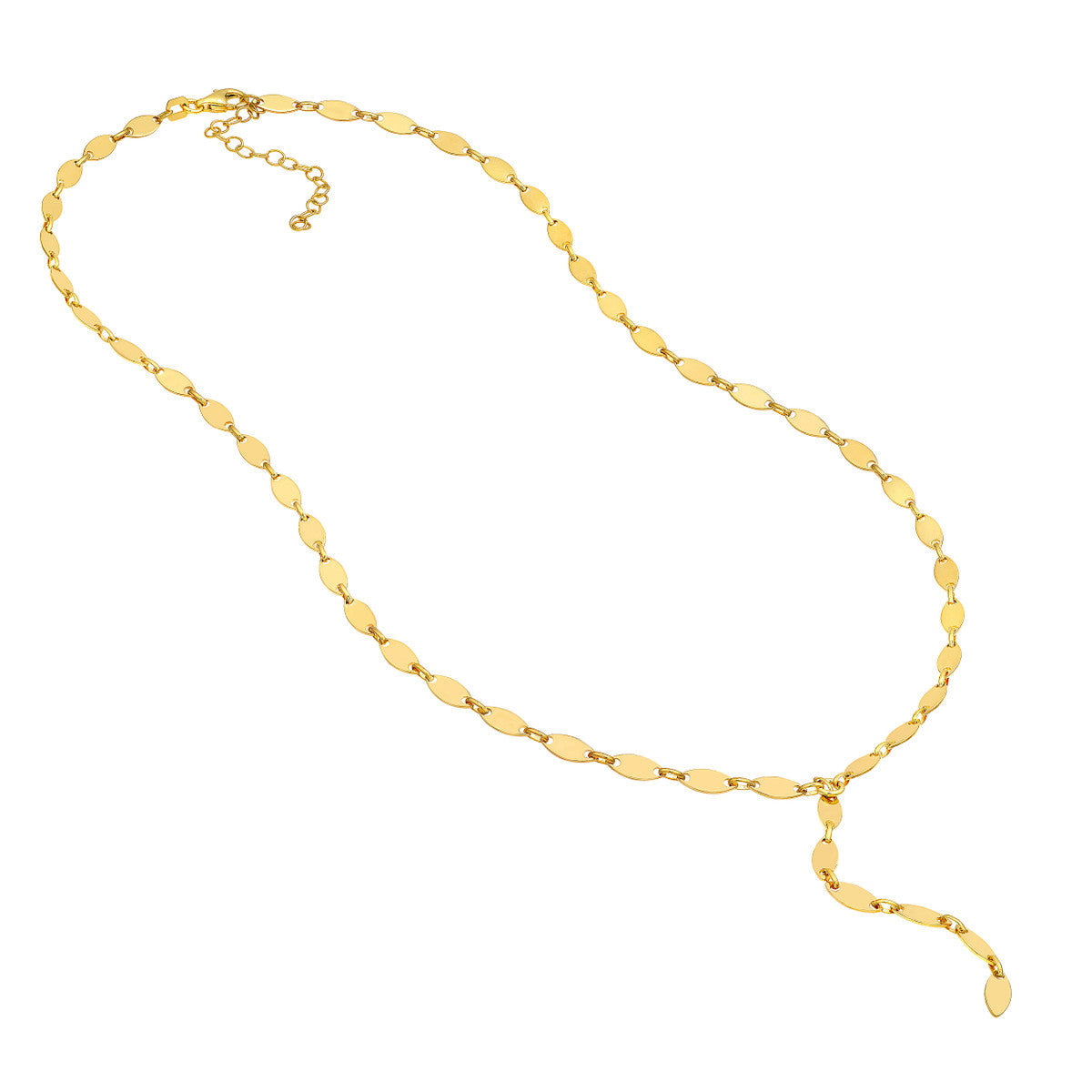 14K Yellow Gold Mirror Oval Shape Link Lariat Necklace
