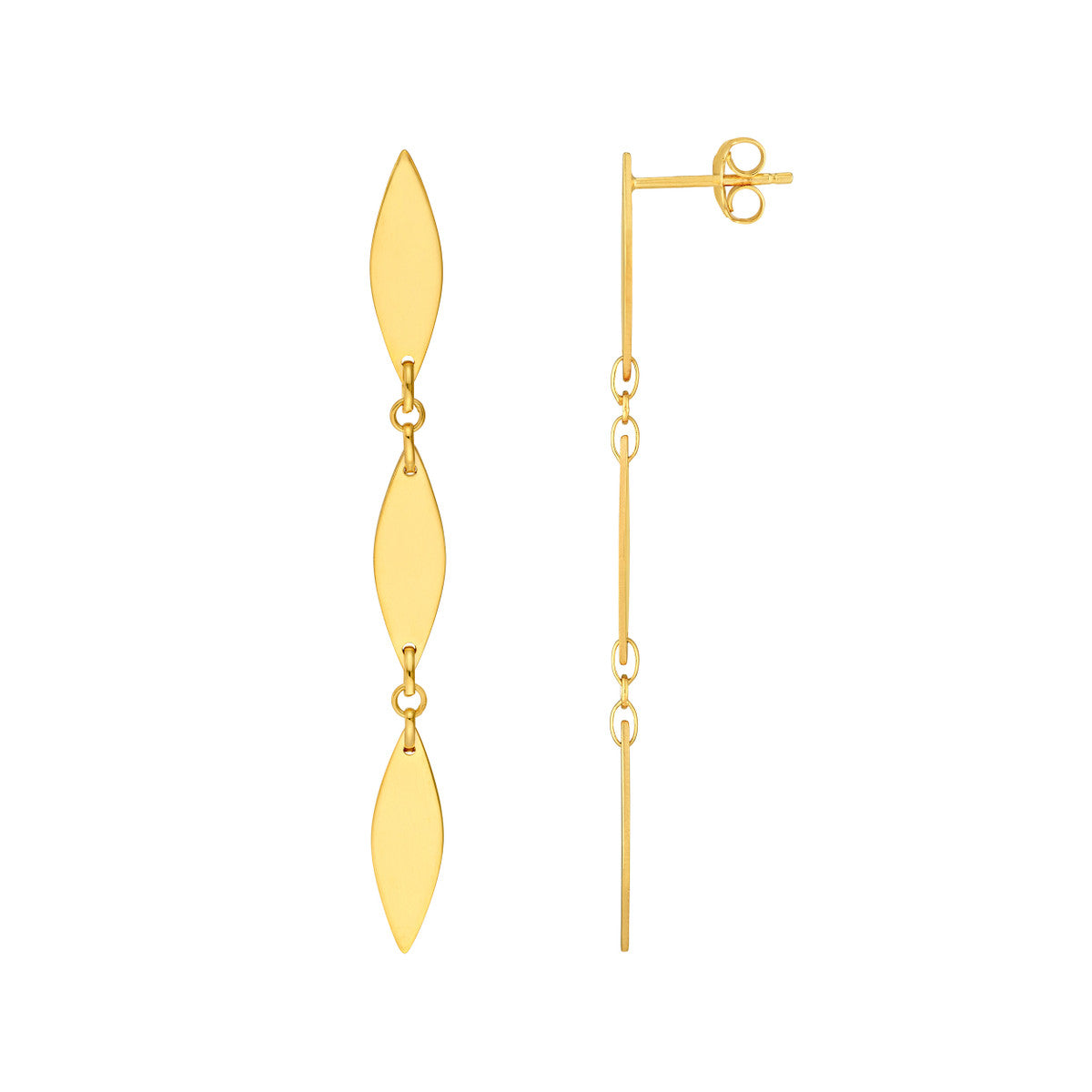 14K Yellow Gold Mirror Diamond Shape Link Dangle Earrings Birmingham Jewelry Earrings Birmingham Jewelry 