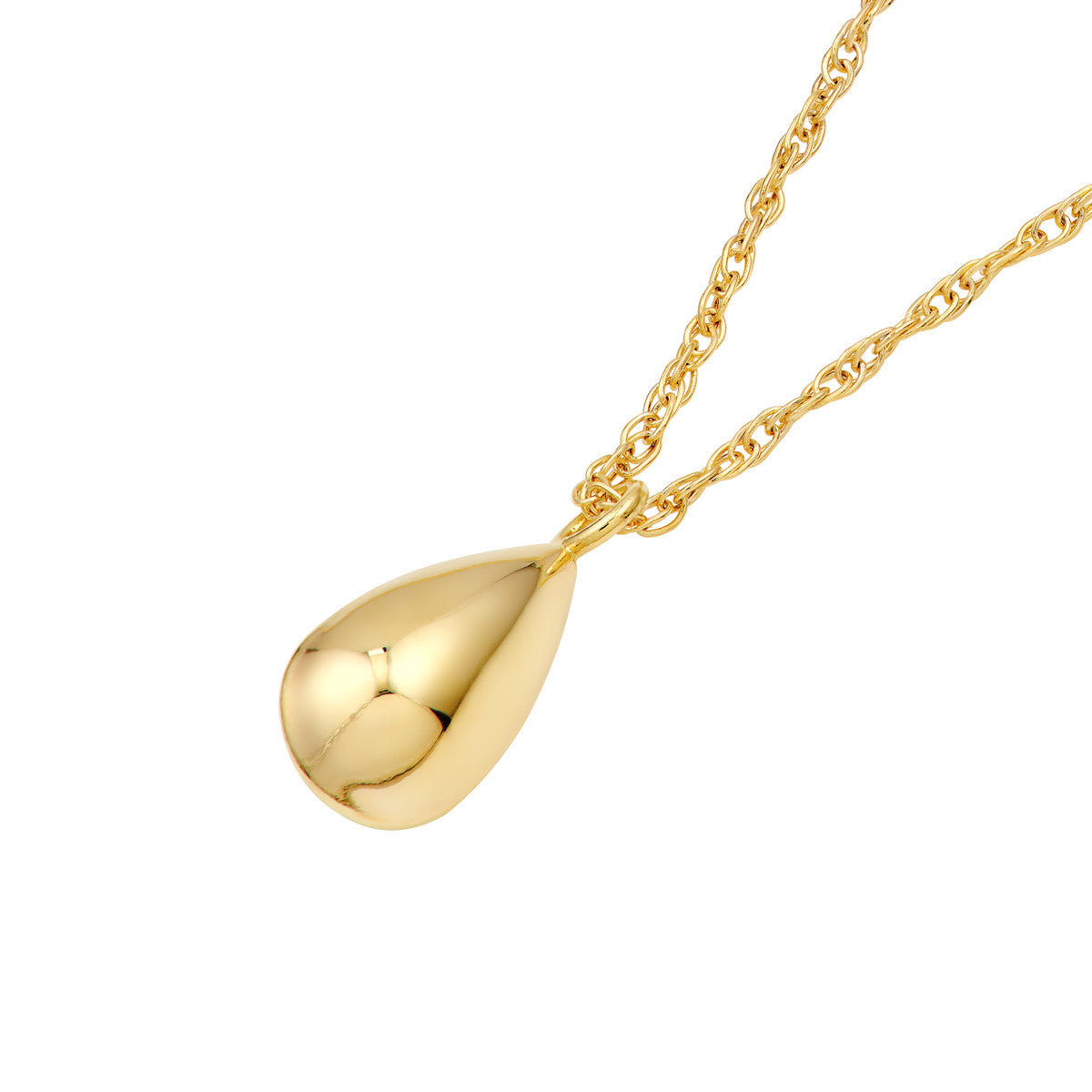 14K Yellow Gold Puffy Teardrop Pendant Necklace