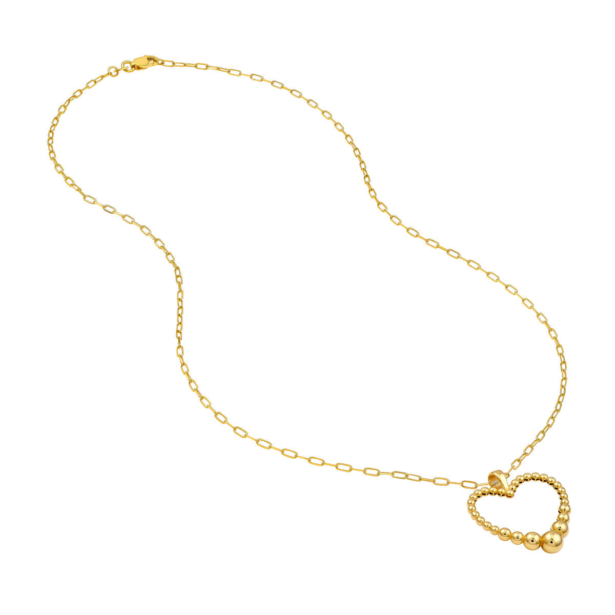 14K Yellow Gold Graduated Beaded Heart Pendant Necklace