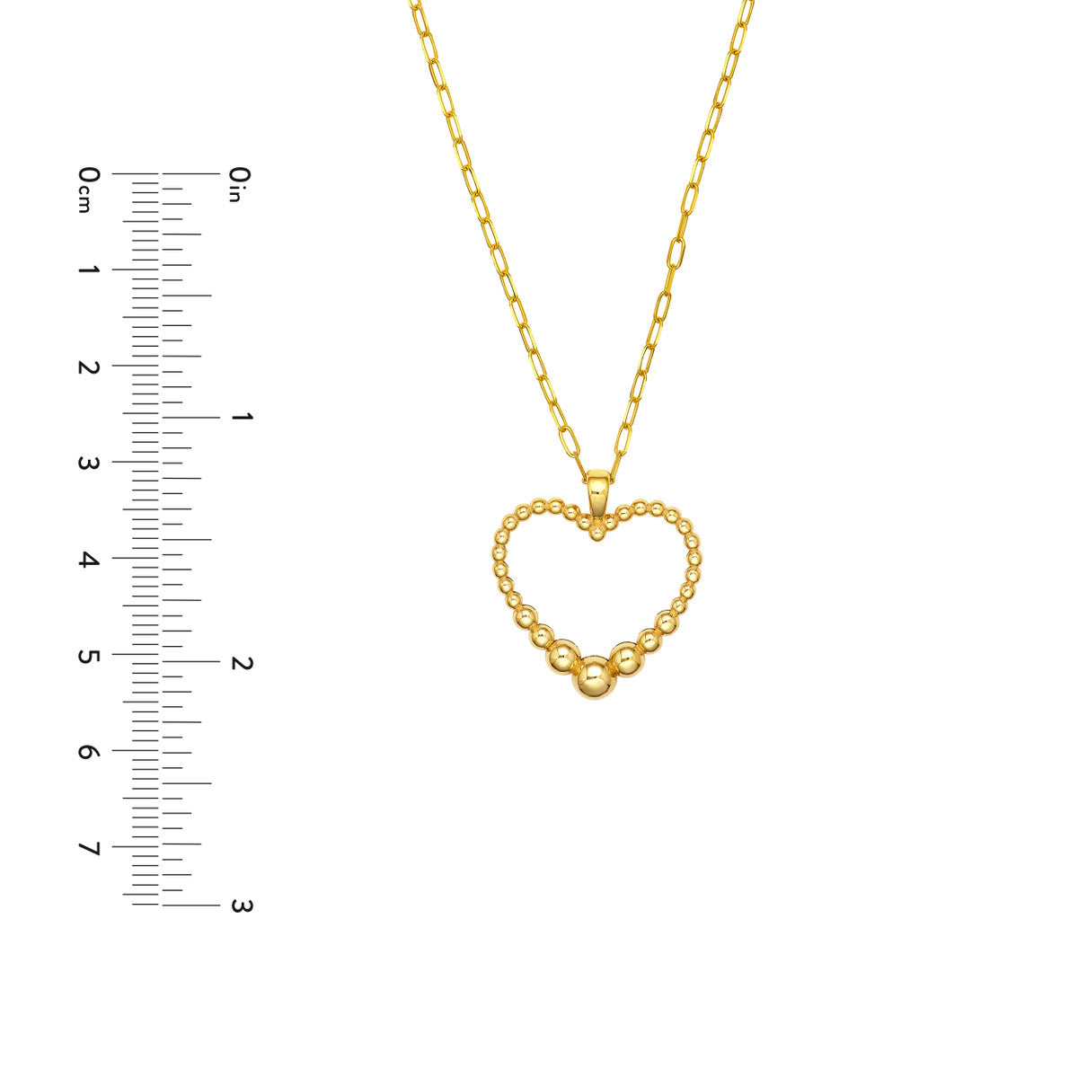 14K Yellow Gold Graduated Beaded Heart Pendant Necklace