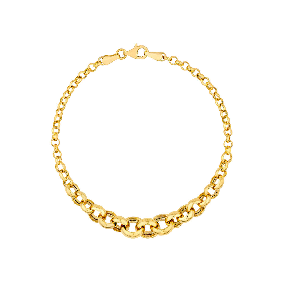 14K Yellow Gold Hollow Graduated Round Link Bracelet