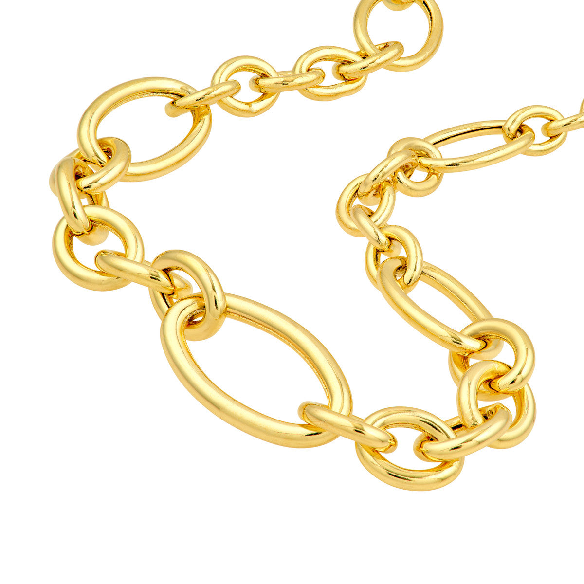 14K Yellow Gold Hollow Graduated Oval Link Chain Necklace