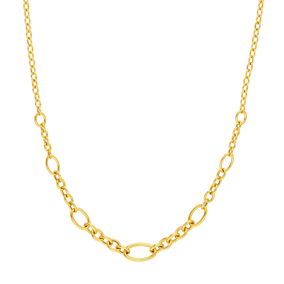 14K Yellow Gold Hollow Graduated Oval Link Chain Necklace