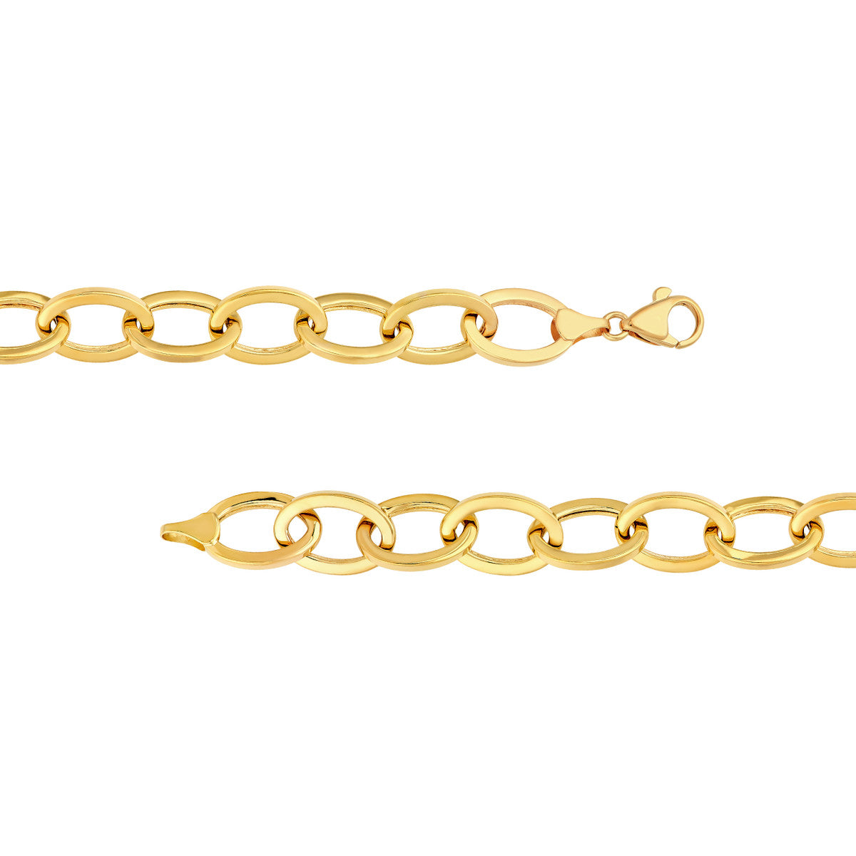 14K Yellow Gold Hollow Oval Link Bracelet