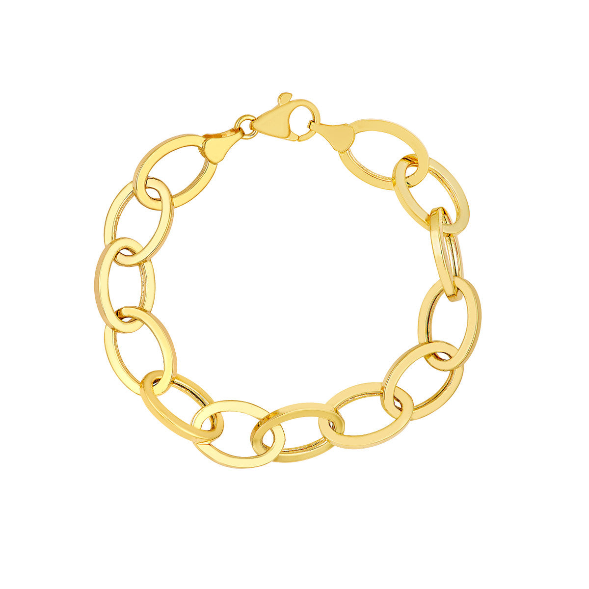 14K Yellow Gold Hollow Oval Link Bracelet