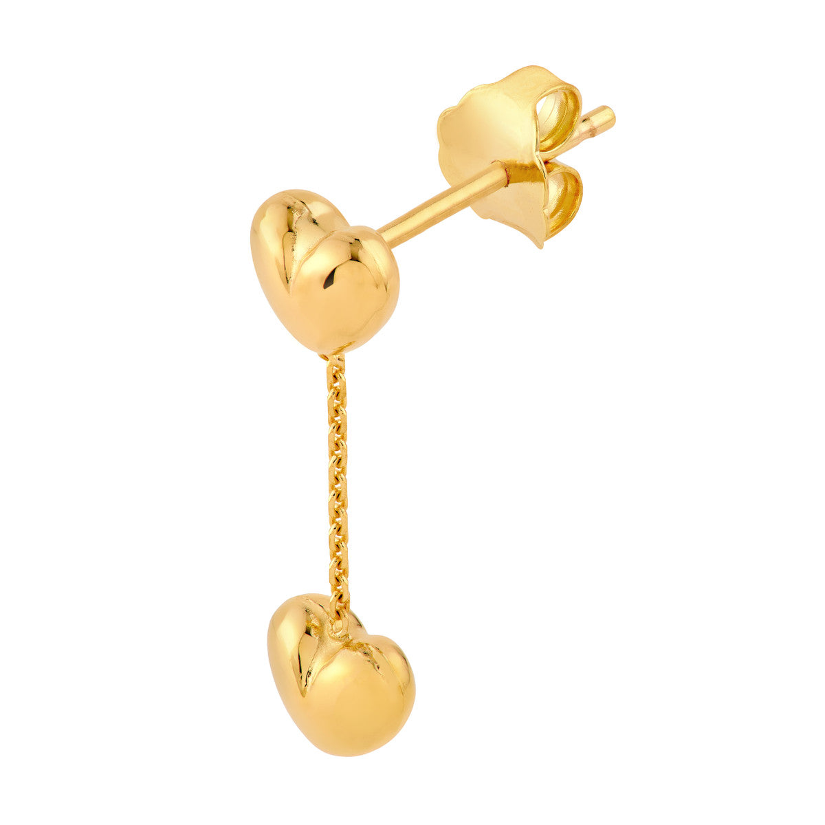 14K Yellow Gold Heart Cable Chain Dangle Earrings