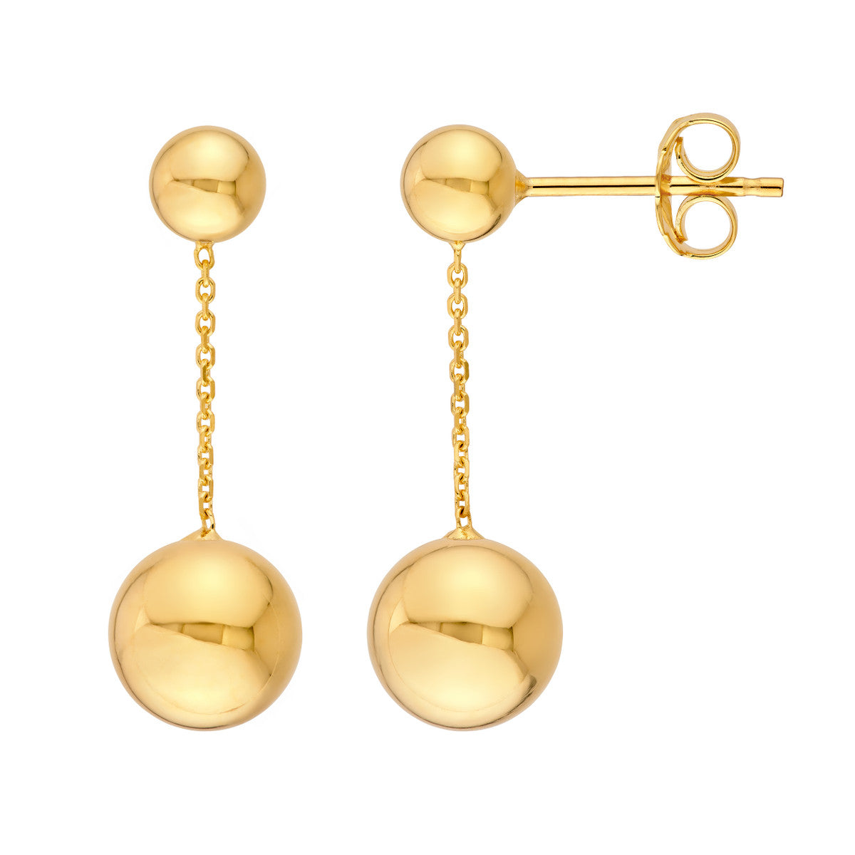 14K Yellow Gold Large Bead Cable Chain Dangle Earrings