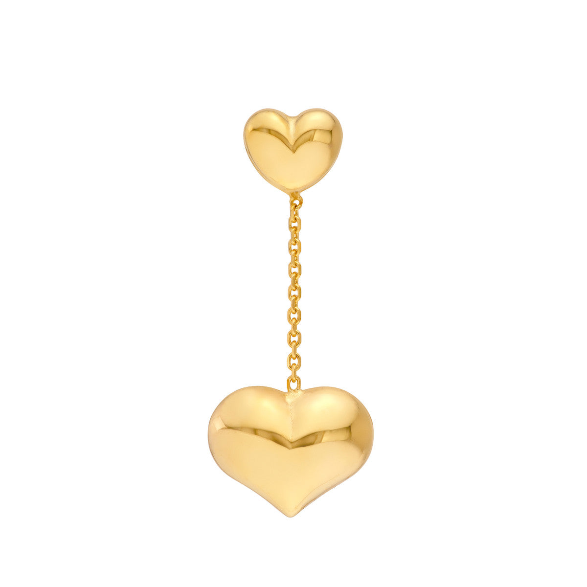 14K Yellow Gold Large Heart Cable Chain Dangle Earrings
