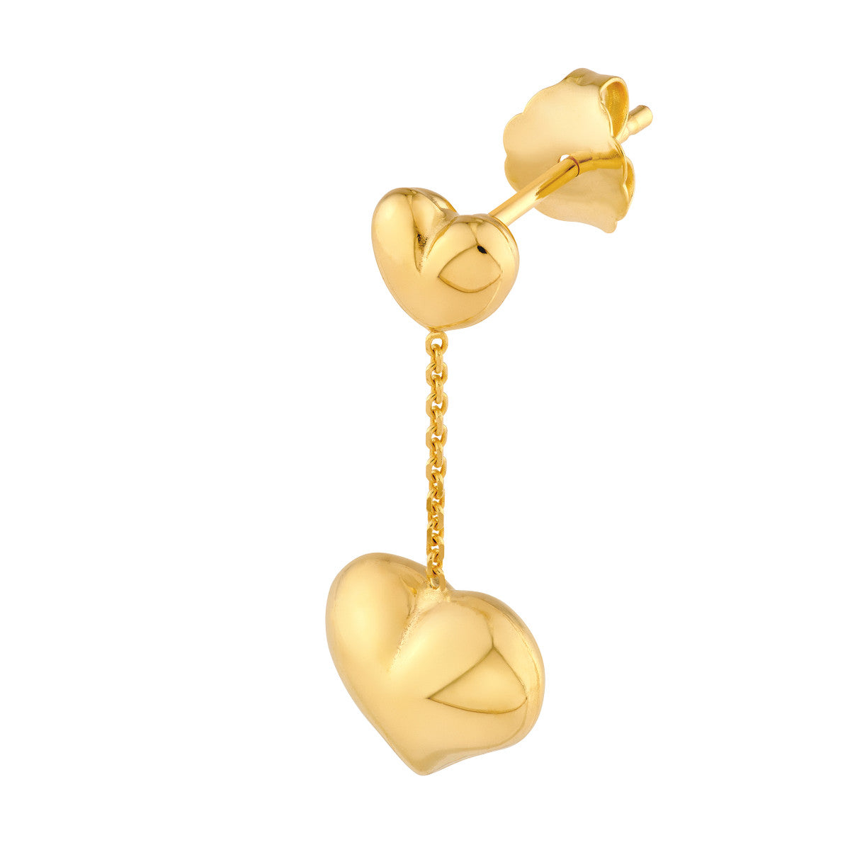 14K Yellow Gold Large Heart Cable Chain Dangle Earrings