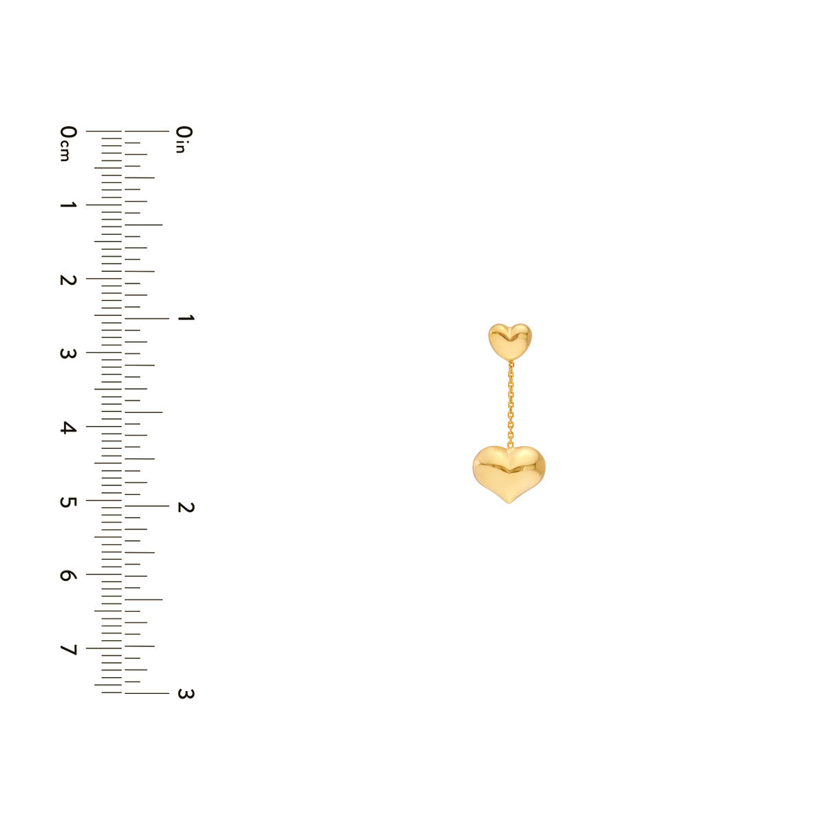 14K Yellow Gold Large Heart Cable Chain Dangle Earrings
