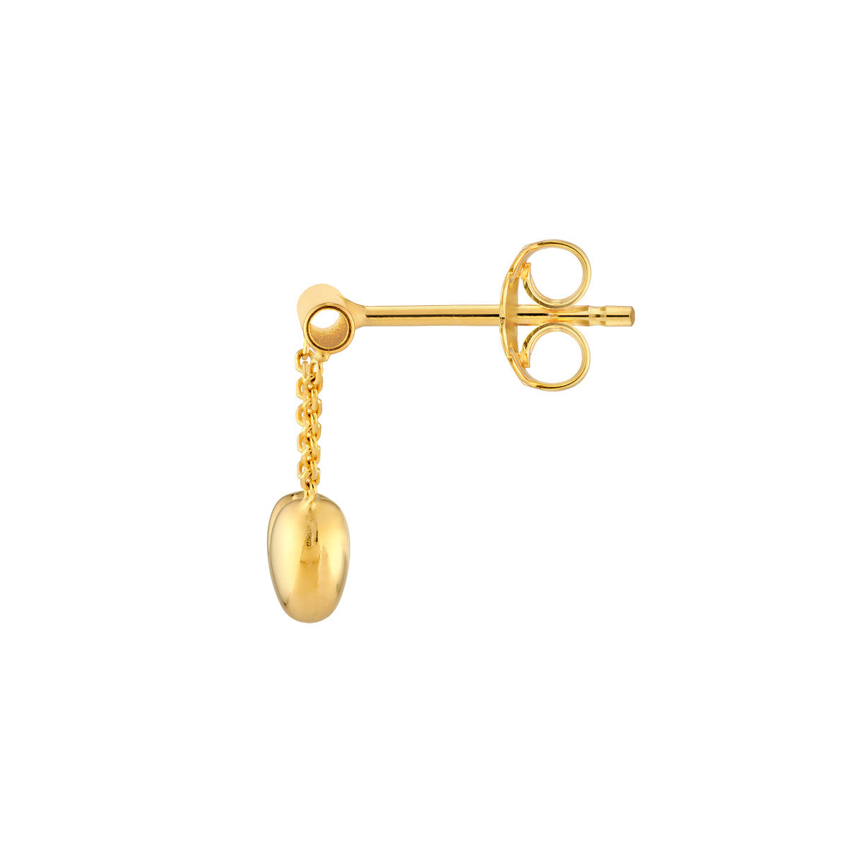 14K Yellow Gold Horizontal Bar Earrings with Dangle Heart Chain