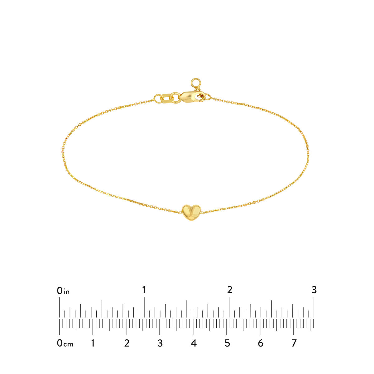 14K Yellow Gold Hollow Puffy Heart Chain Bracelet
