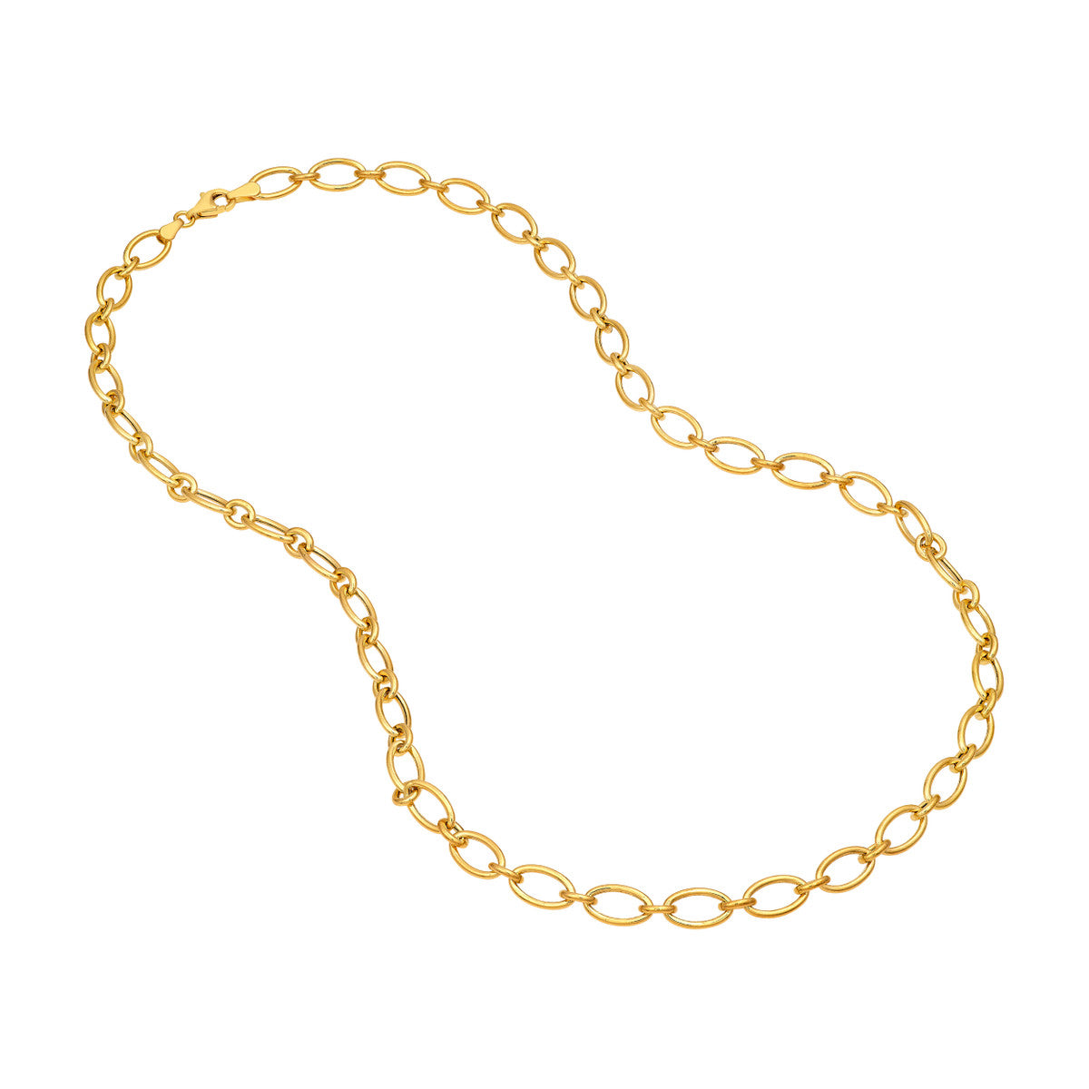 14K Yellow Gold Hollow Oval Link 1+1 Chain Necklace