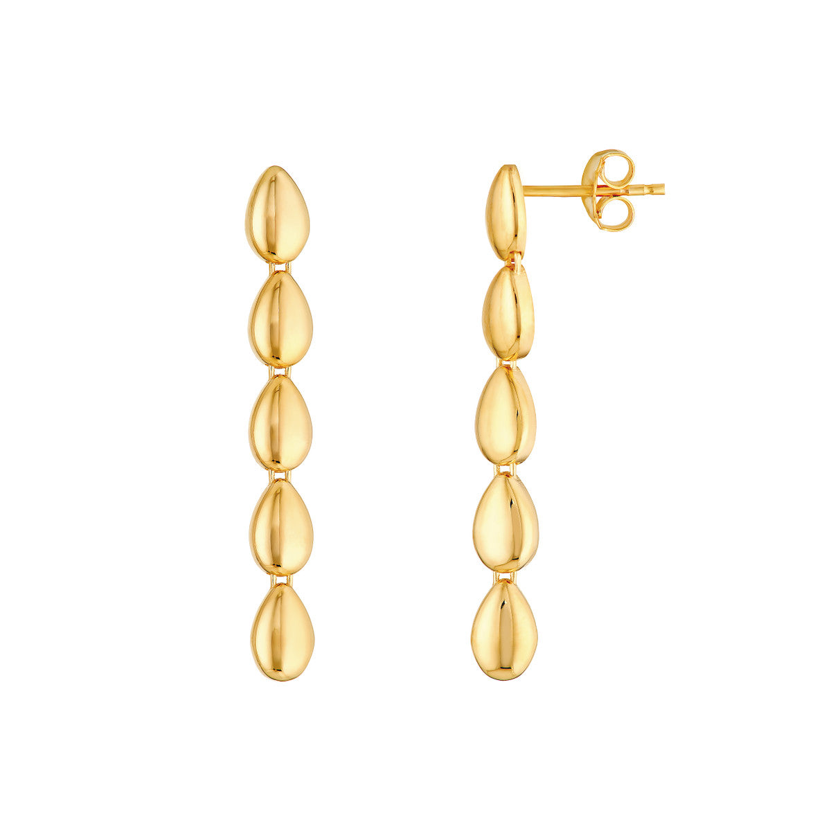 14K Yellow Gold 5 Teardrop Link Dangle Earrings