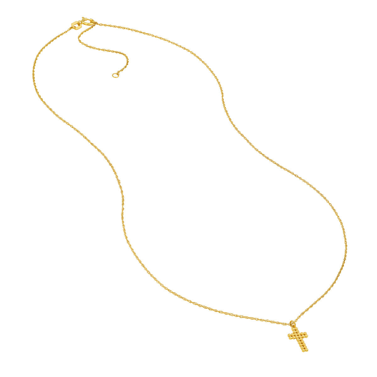 14K Yellow Gold Puffy Beaded Cross Necklace Birmingham Jewelry Necklace Birmingham Jewelry 